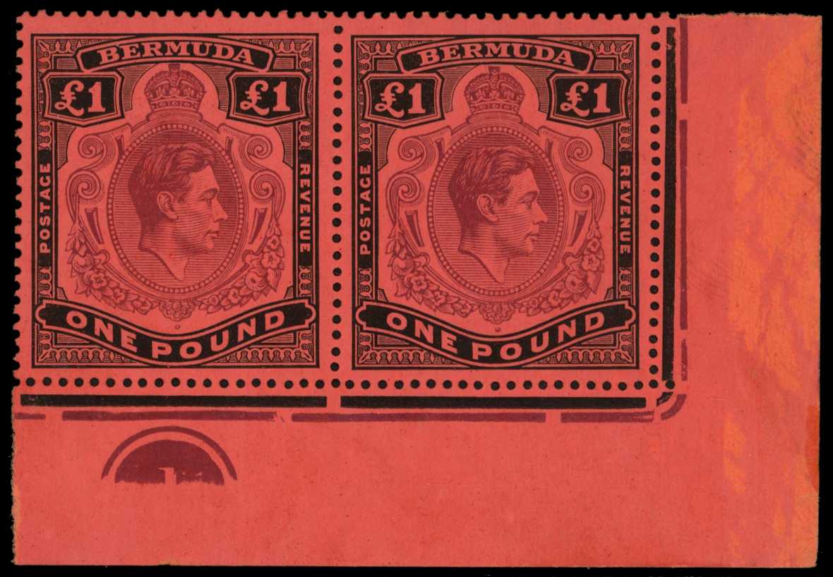 1938 £1 purple and black on red paper Plate...