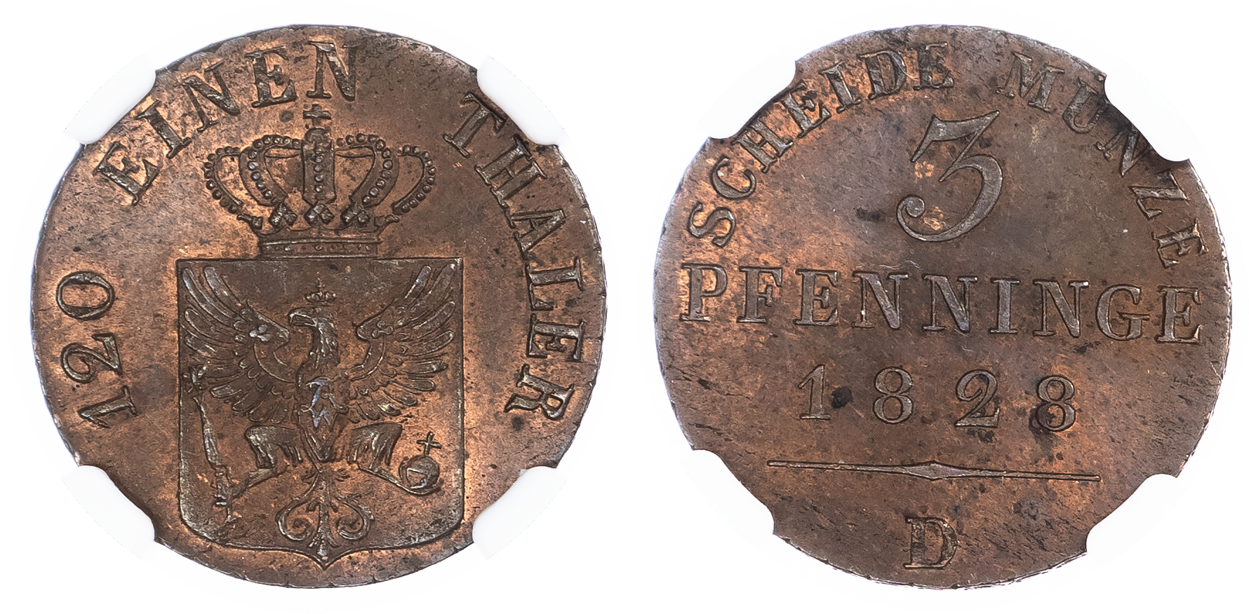 Germany, States, Prussia. Frederick William III CU 3 Pfenninge. 1828A. 