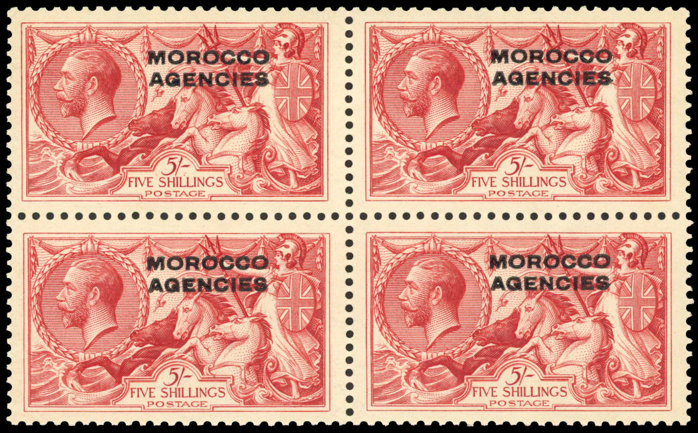 Morocco Agencies 1914-31 5s block of 4 unmounted