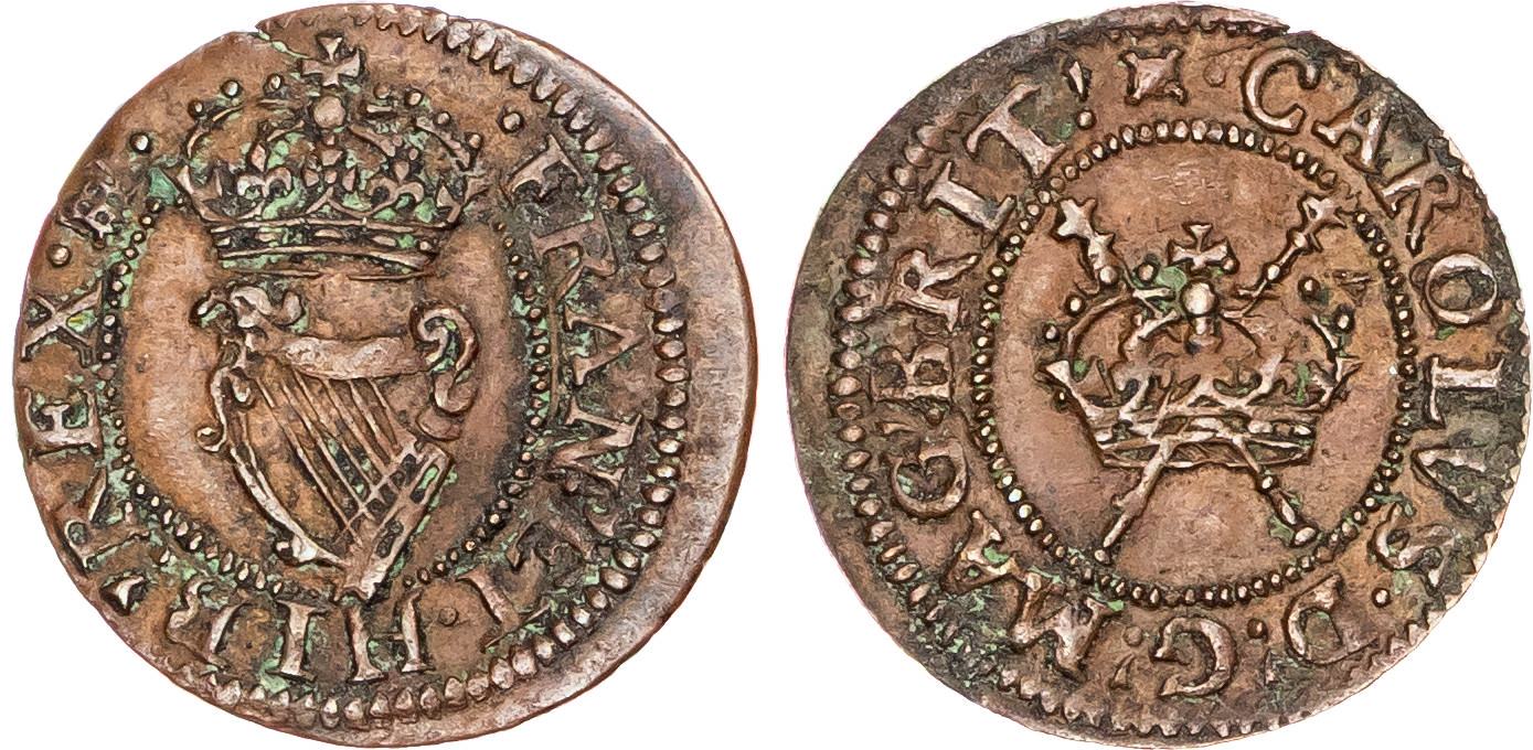 Charles I (1625-1649), AE Farthing, Maltravers Issue, Type 3c, mm. woolpack/portcullis (1635-6).