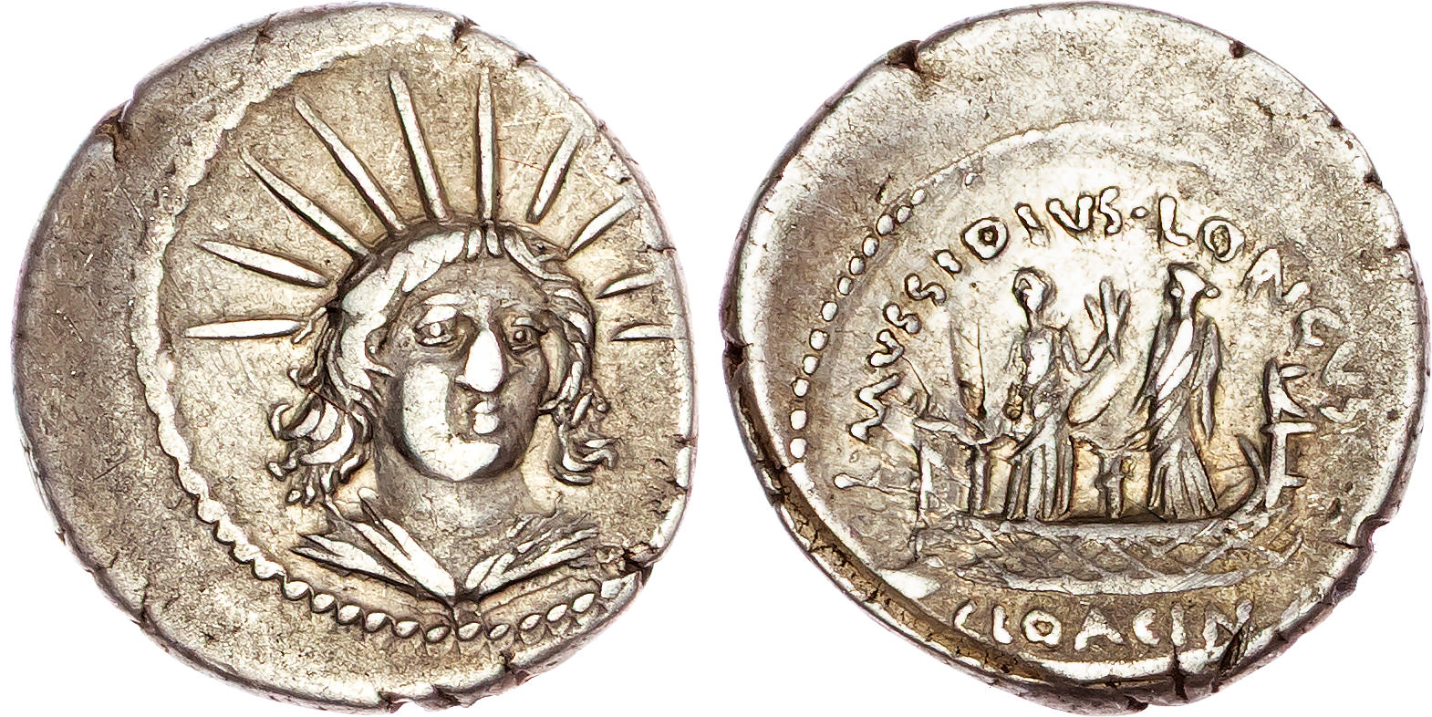 L. Mussidius Longus, AR Denarius, Rome, 42 BC, 3.84g.