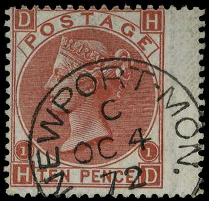 1867-80 Spray of Rose 10d deep red-brown, Plate...