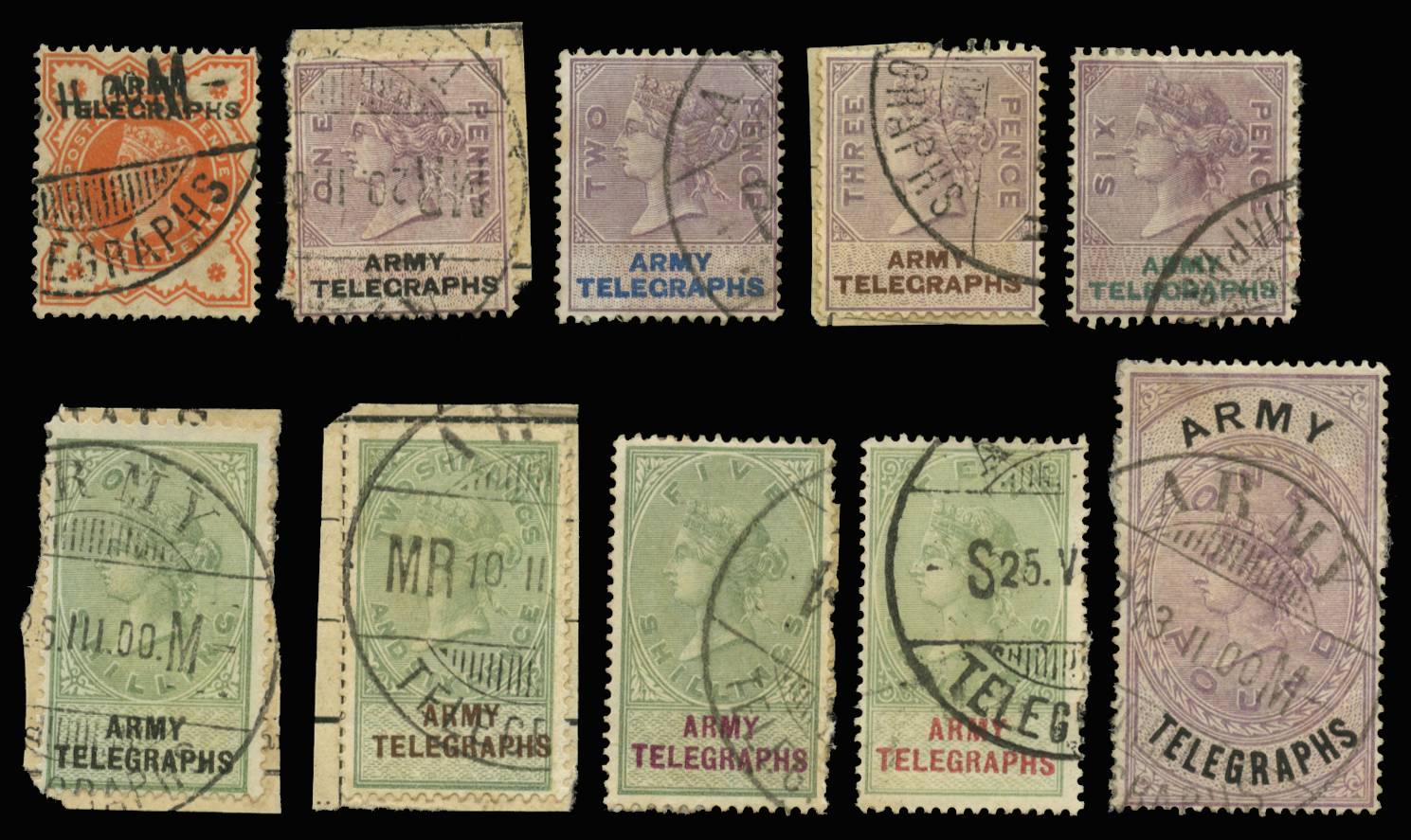 1899-1900 Army Telegraphs ½d to £1 set of ten fine used