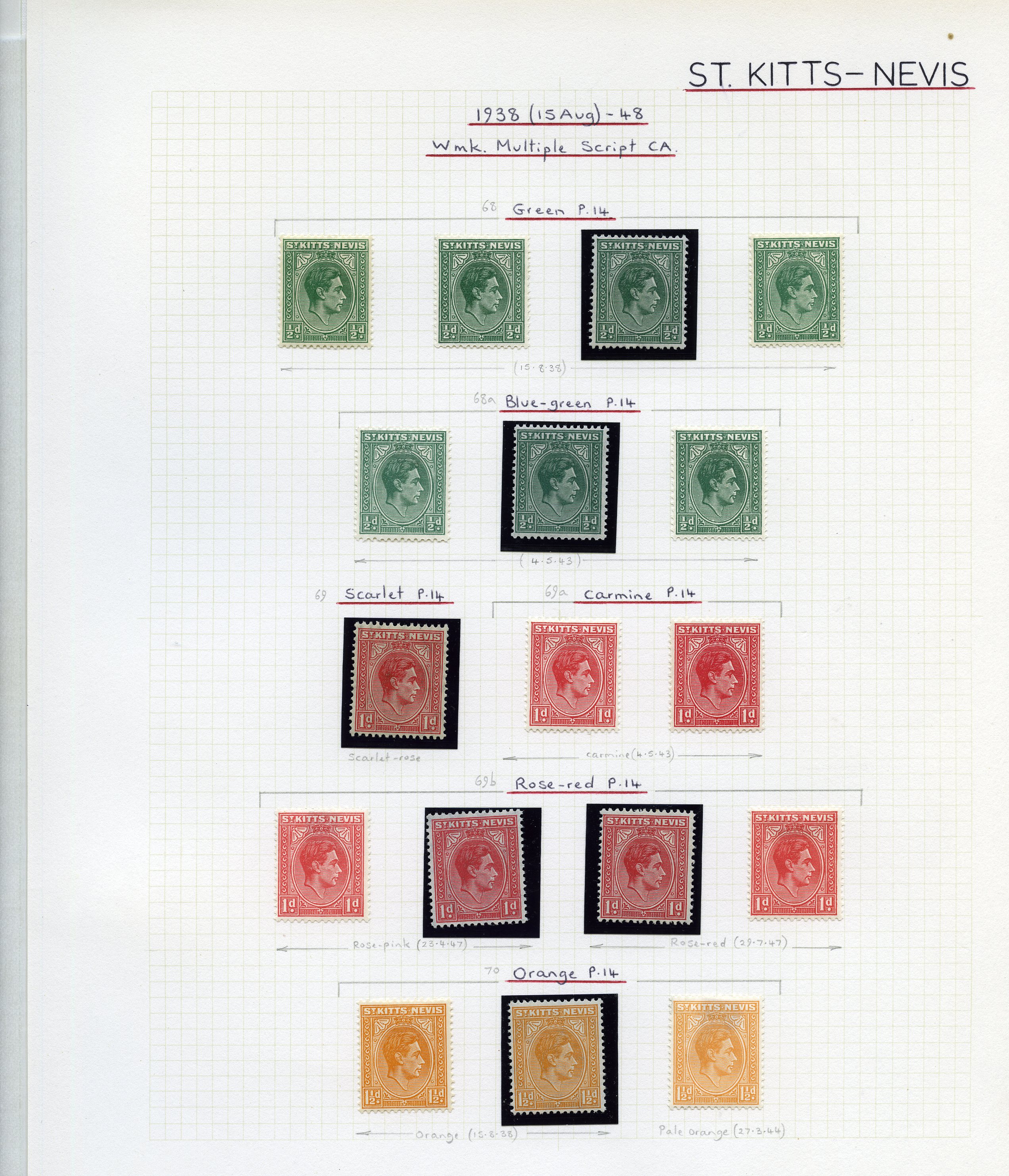 1938-50 mint set plus shades (74 stamps in...