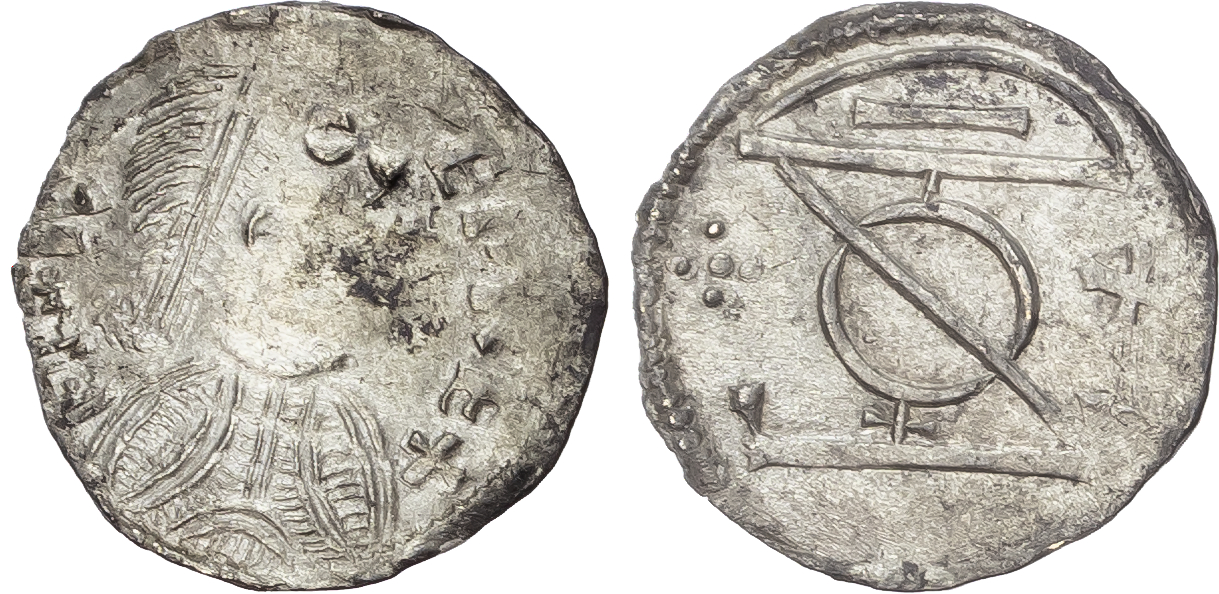 Danelaw (880-924), Penny, imitation of London Monogram type A2 (rugged bust), of Alfred the Great, unnamed moneyer.