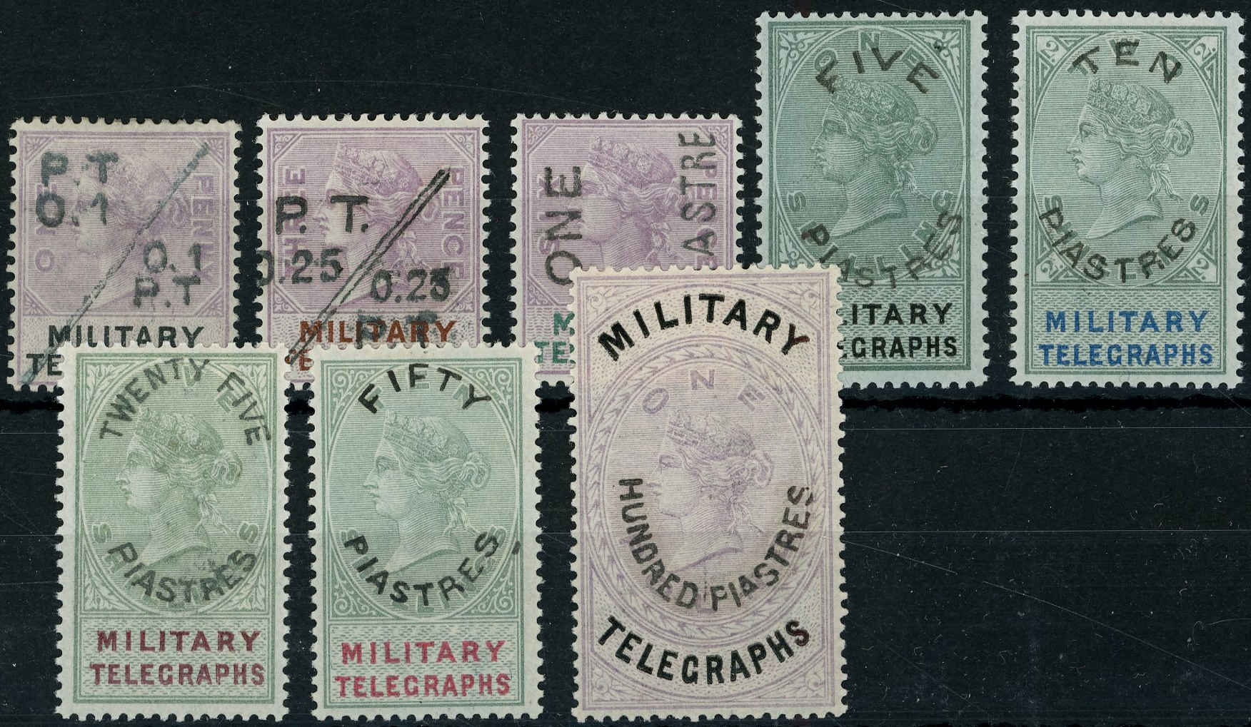 Military Telegraphs 1886 set of 8 to 100pi on £1