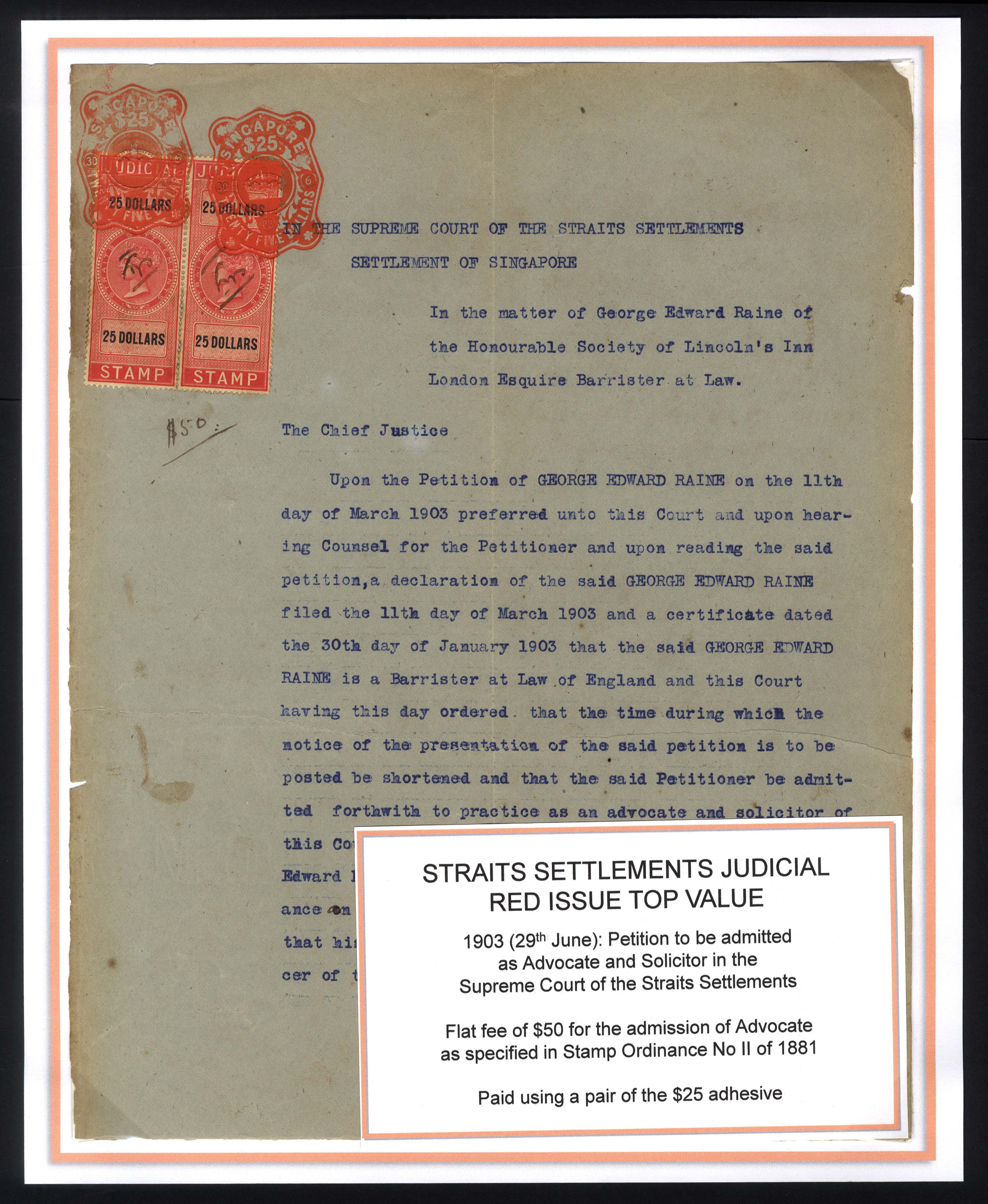 Straits Judicial 1891-1901 issue on documents