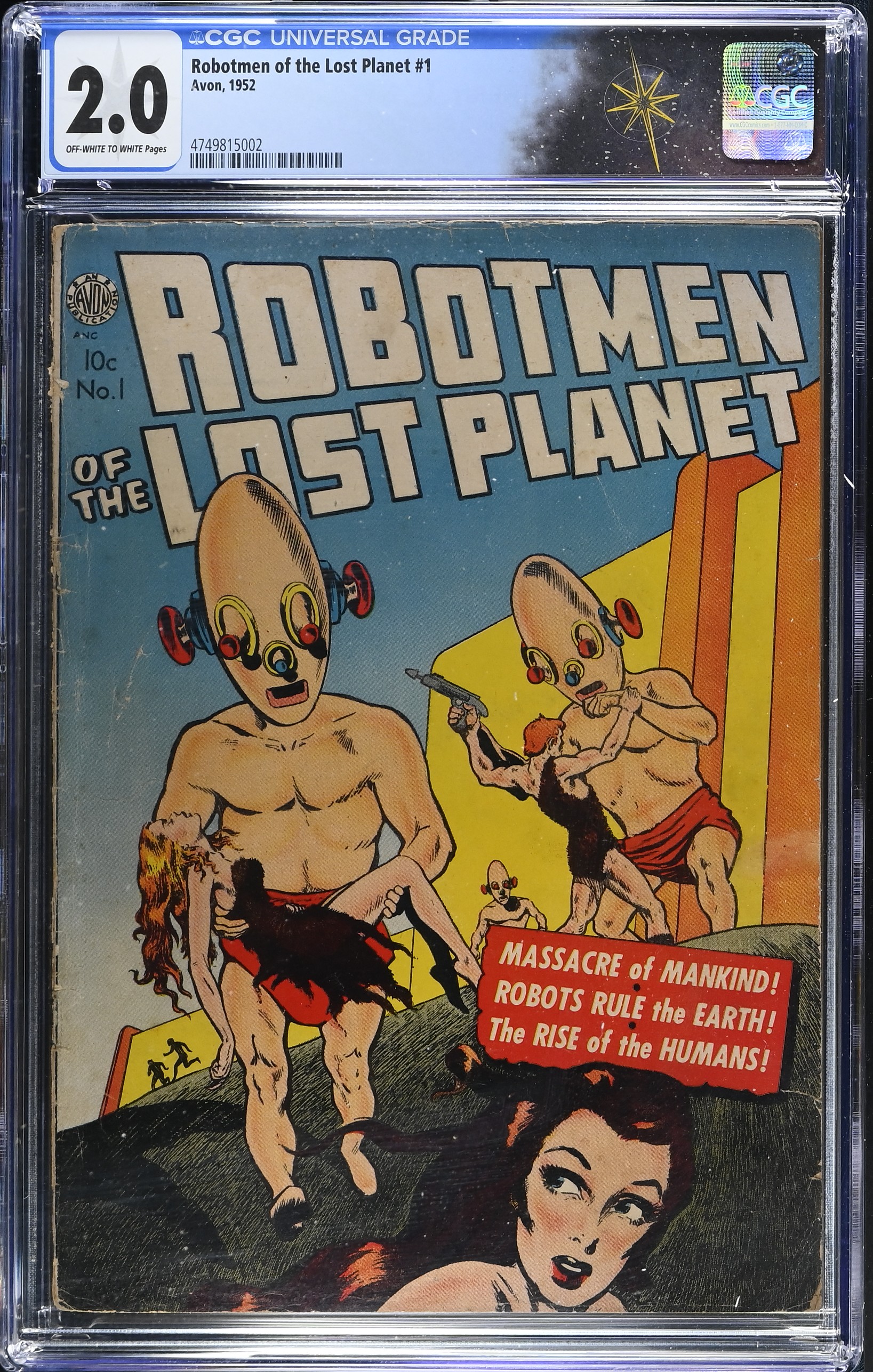 Robotmen of the Lost Planet #1 CGC 2.0 Only Issue, Panic Pete Robot Style Cover (Avon, 1952) Off-White to White Pages