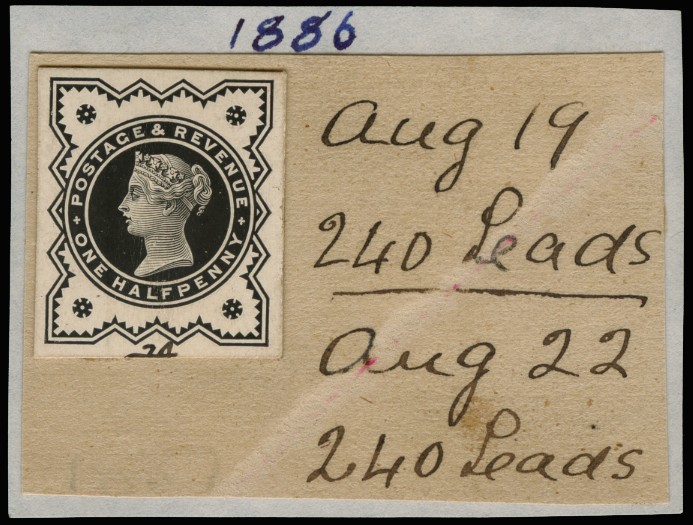 1886 1/2d "Jubilee" Die proof. Very fine striking...