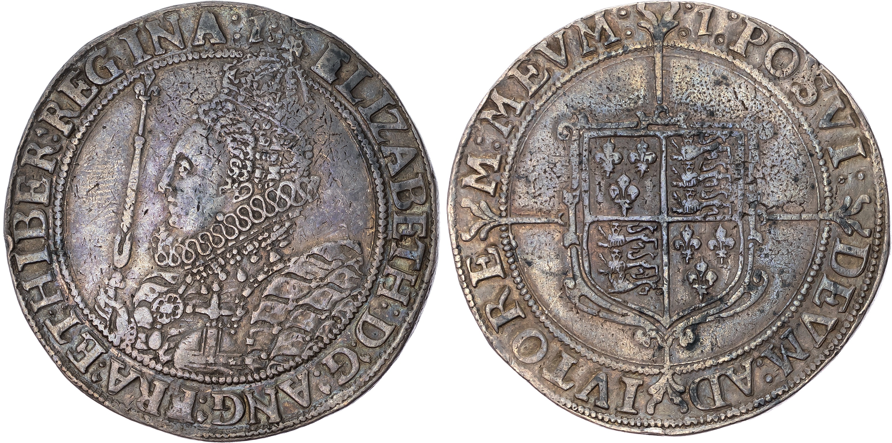Elizabeth I (1558-1603) Crown, seventh issue (1601-02). Ornate crowned bust left, holding orb and sceptre, crown breaks …