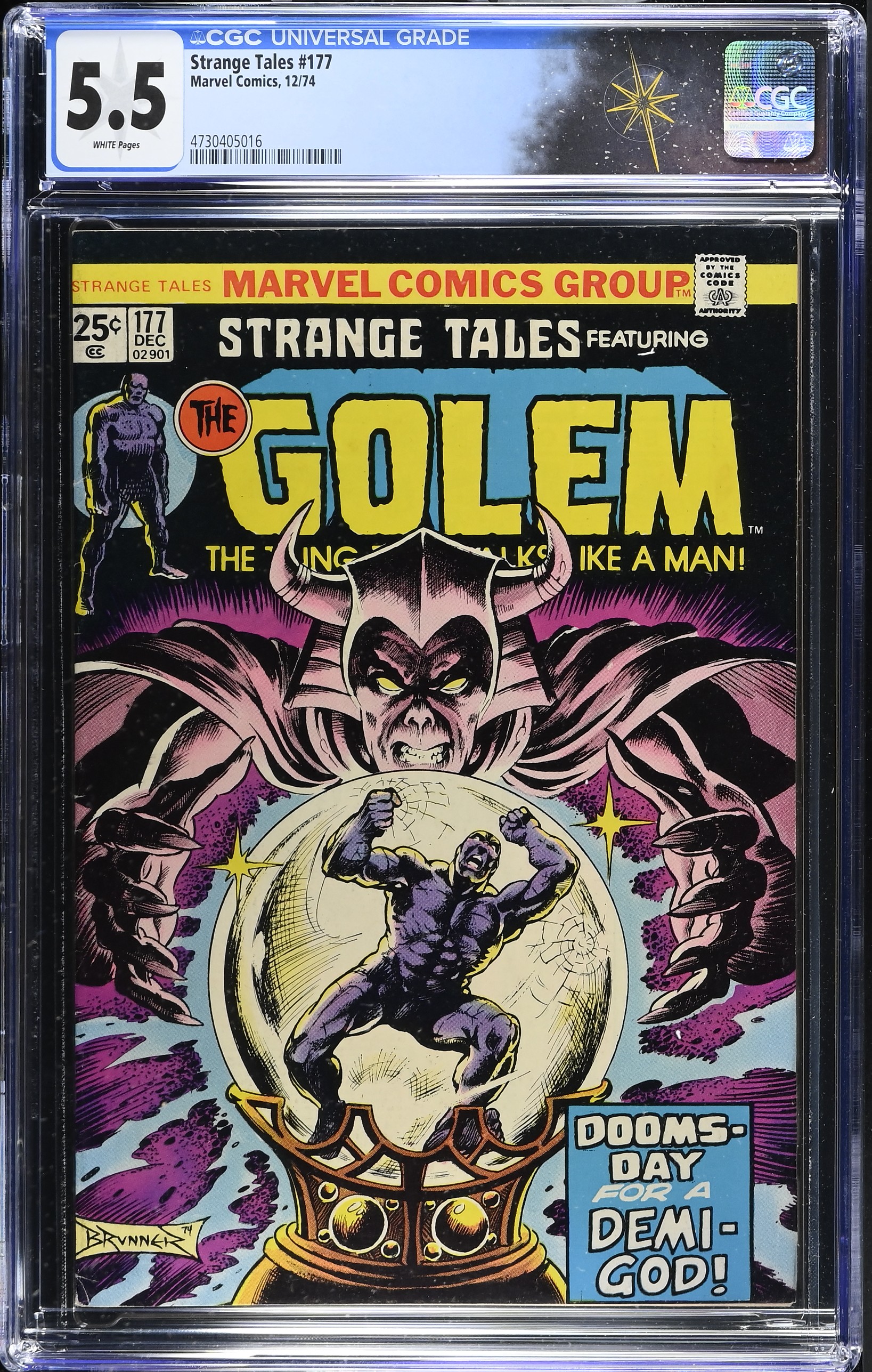 Strange Tales #177 CGC 5.5 Cover by Frank Brunner "There Comes Now Raging Fire!" (Marvel Comics, 1974) White Pages