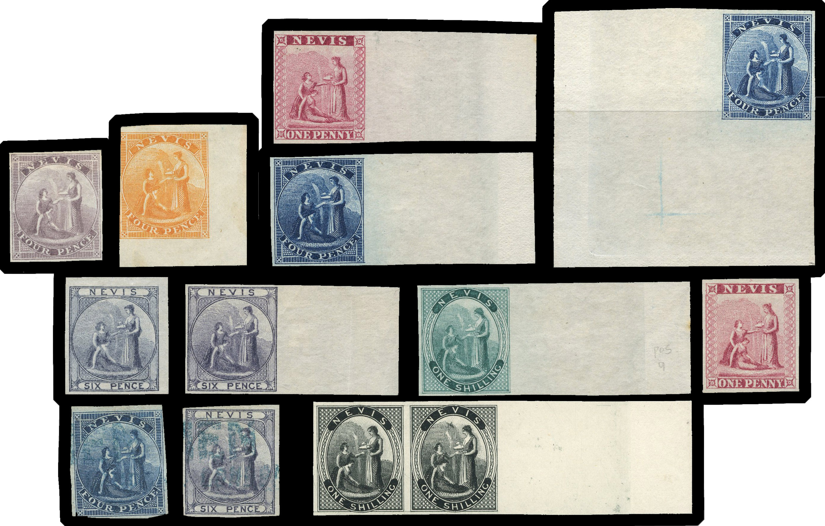 Nevis SG 1-4 imperforate Colour Proofs
