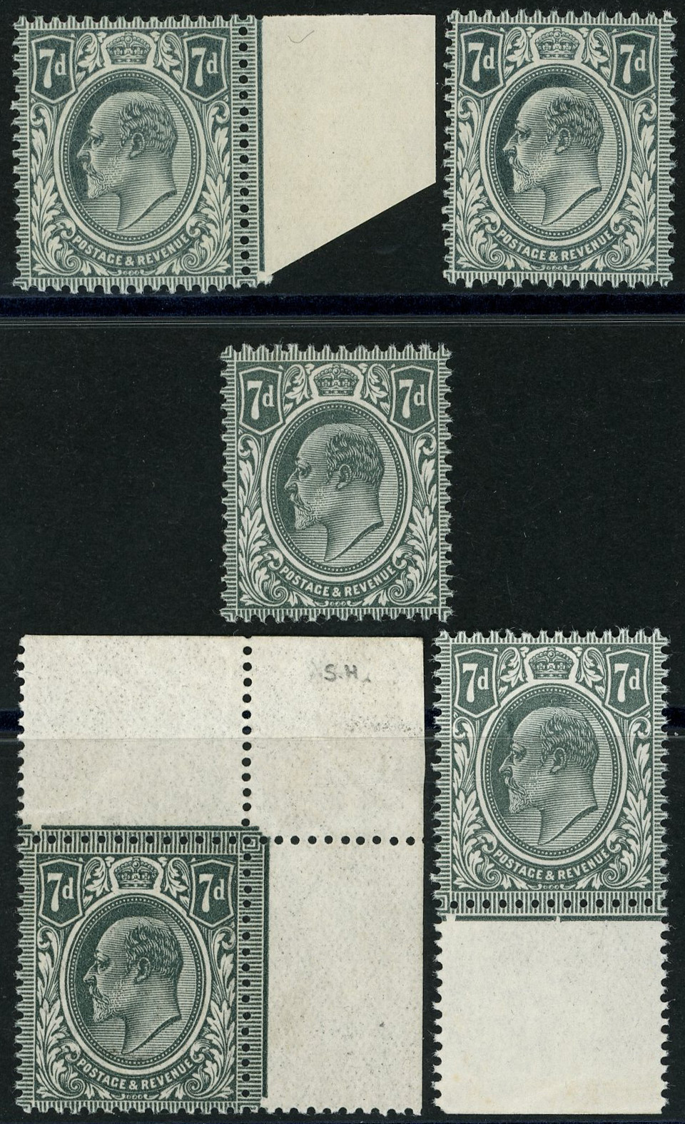 1902-13 7d small group, unmounted o.g., with...