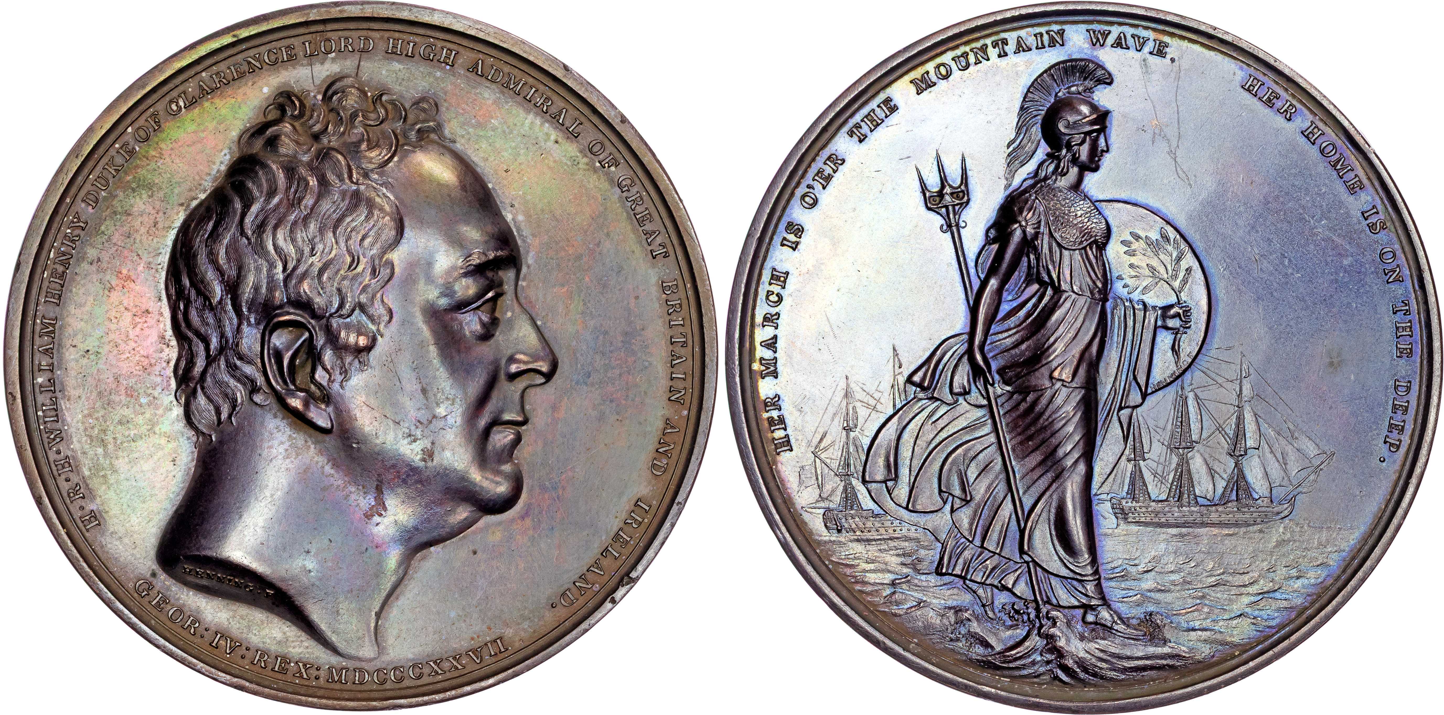 George IV 1820-1830, Duke of Clarence (later William IV), made Lord High Admiral 1827, bronze medal by J. Henning Sr.