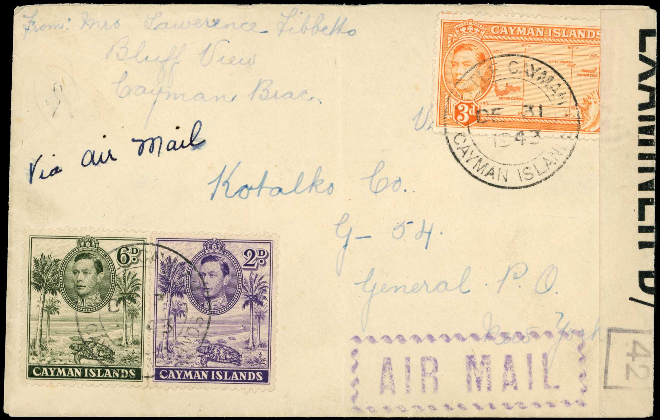 1943 Exceptional cover censored at Little...