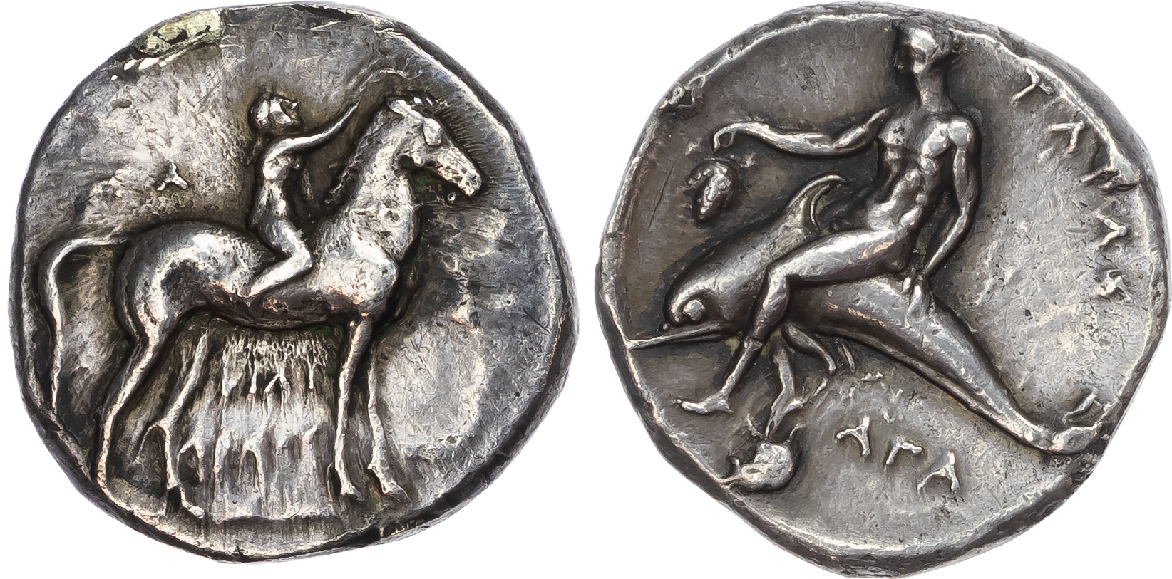 Calabria, Tarentum (c. 320-300 BC) AR Nomos, Philiarchus, Sa-, and Aga-, magistrates 7.74g. 