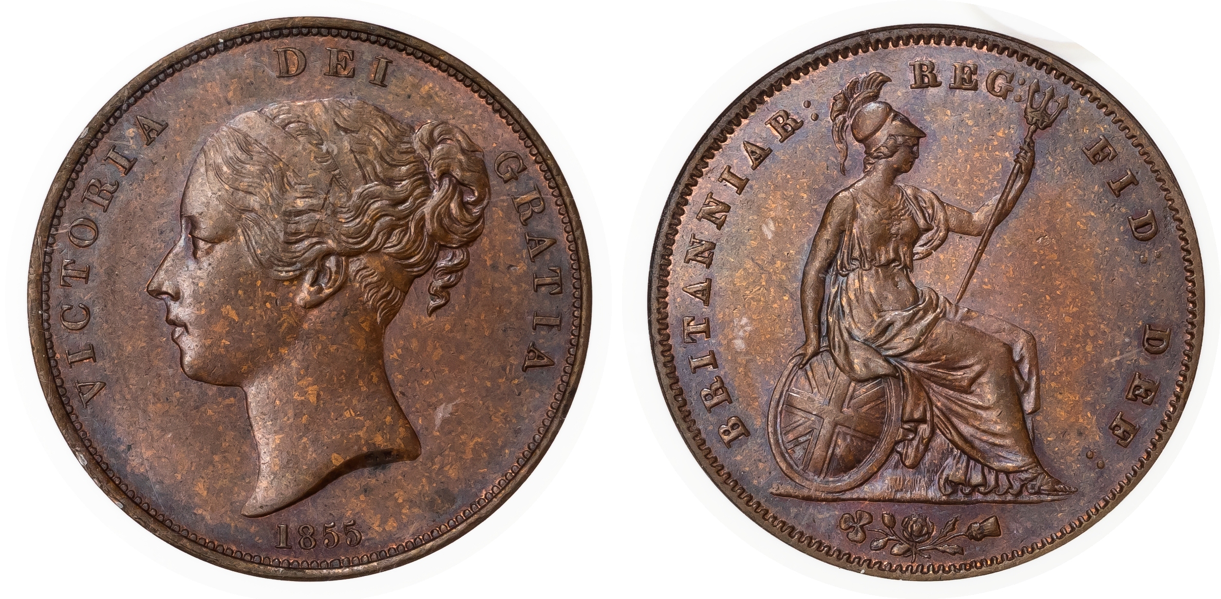 Victoria (1837-1901), Penny, 1855, Far Colon, NGC ANACS MS64BN
