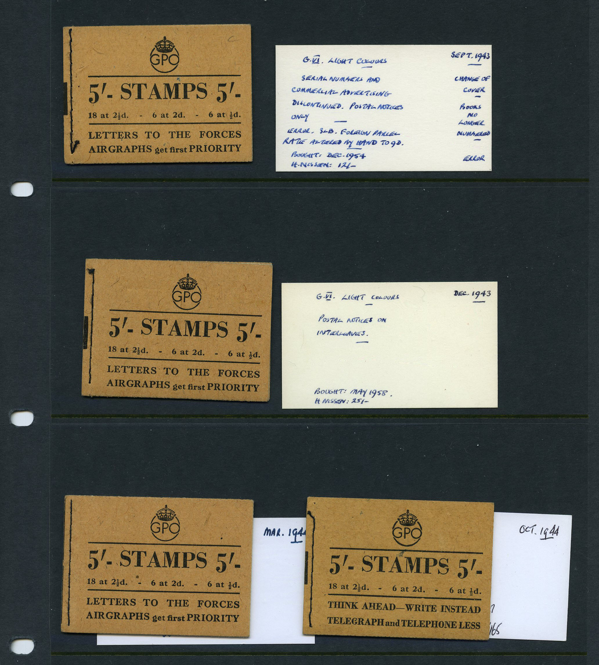 1943-4 5/- booklet group, new cover,...