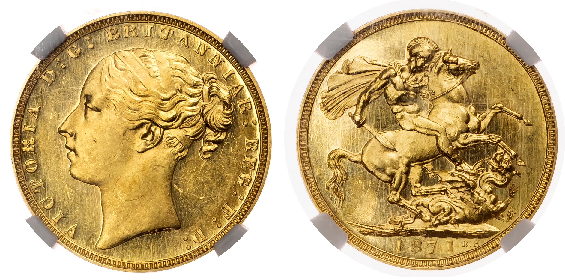 1871 Victoria Proof Plain Edge Sovereign - NGC PF61 Cameo