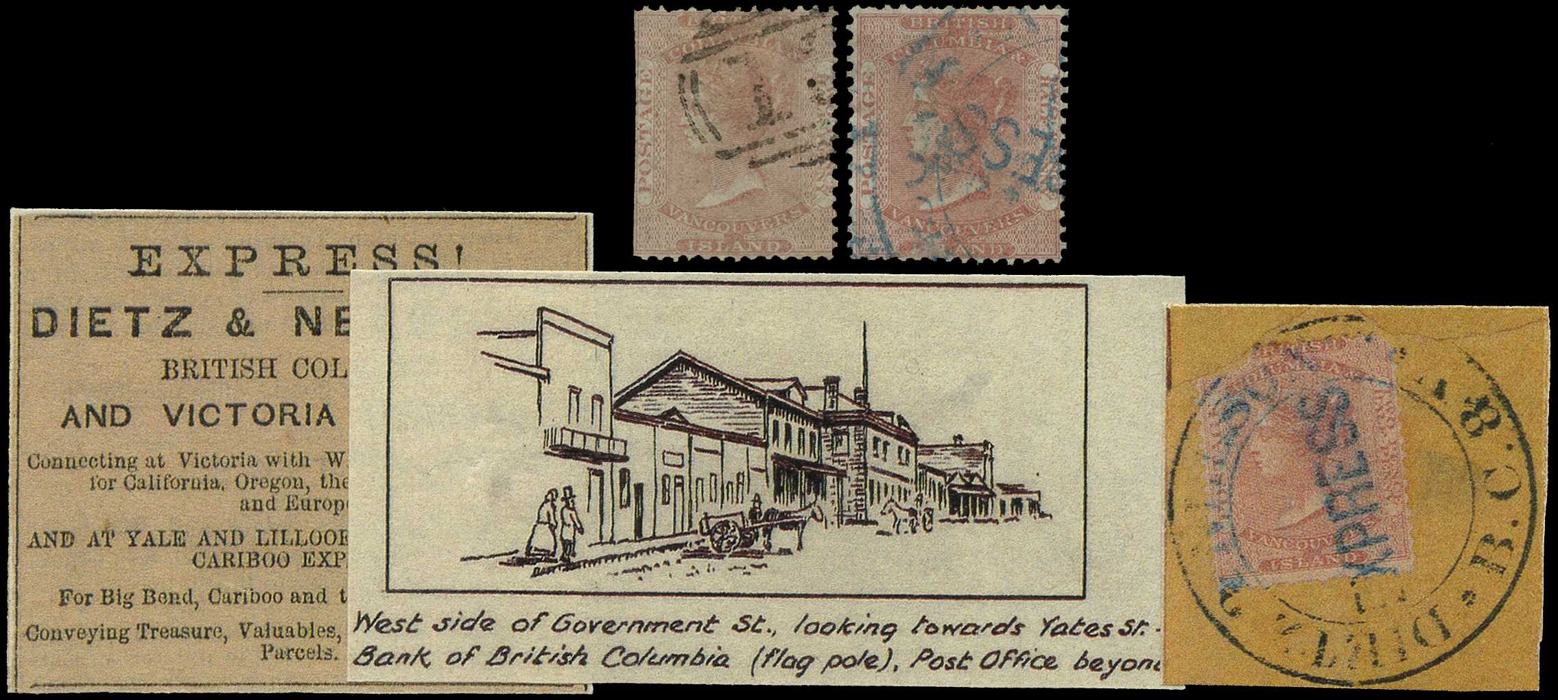 1860 2½d reddish rose, two used examples,...