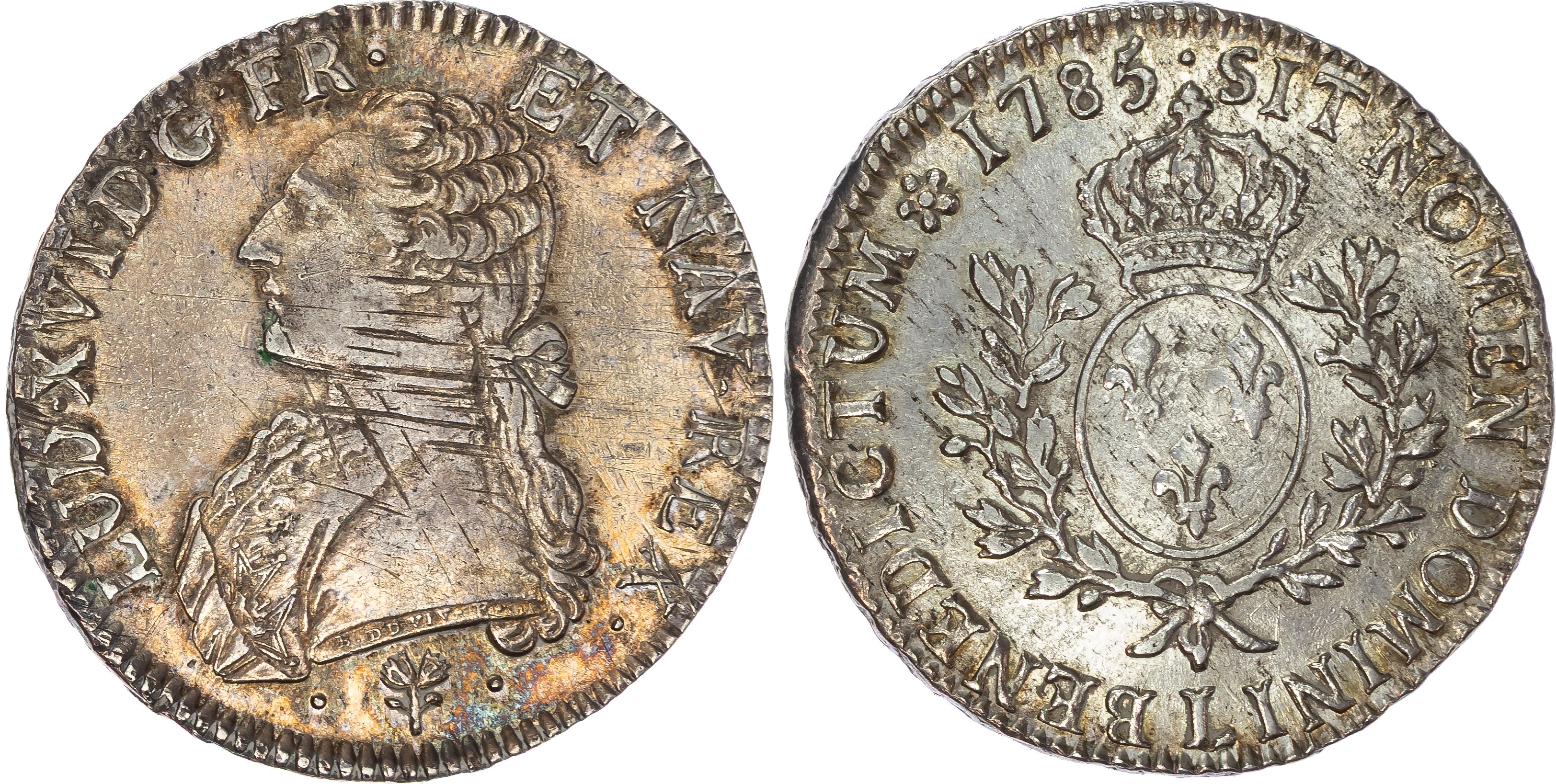 France , Louis XVI (1774-1793), silver Écu aux lauriers, 1785 L, Bayonne, 29.40g (KM 78.9; Gad. 356). Good Ver…
