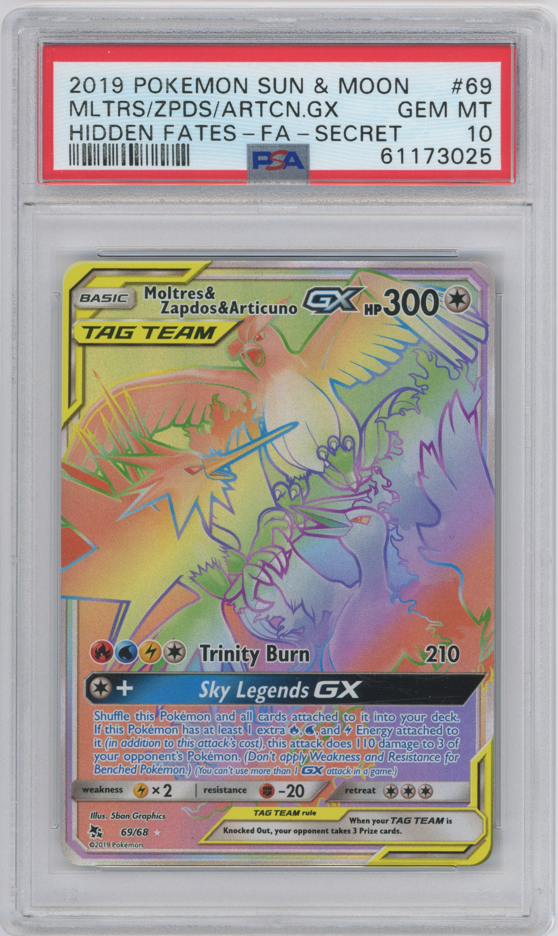 Pokémon TCG - PSA 10 Moltres & Zapdos & Articuno GX - Hidden Fates #69