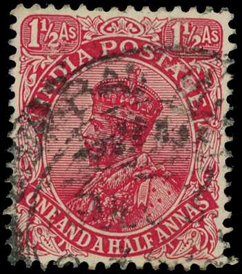 1926-33 KGV 1½a rose-carmine (type B) wmk multiple stars VARIETY WATERMARK SIDEWAYS, used by part cds, (presumably Bombay)...