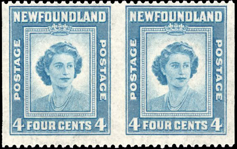 Newfoundland SG 293a pair imperforate vertically mint