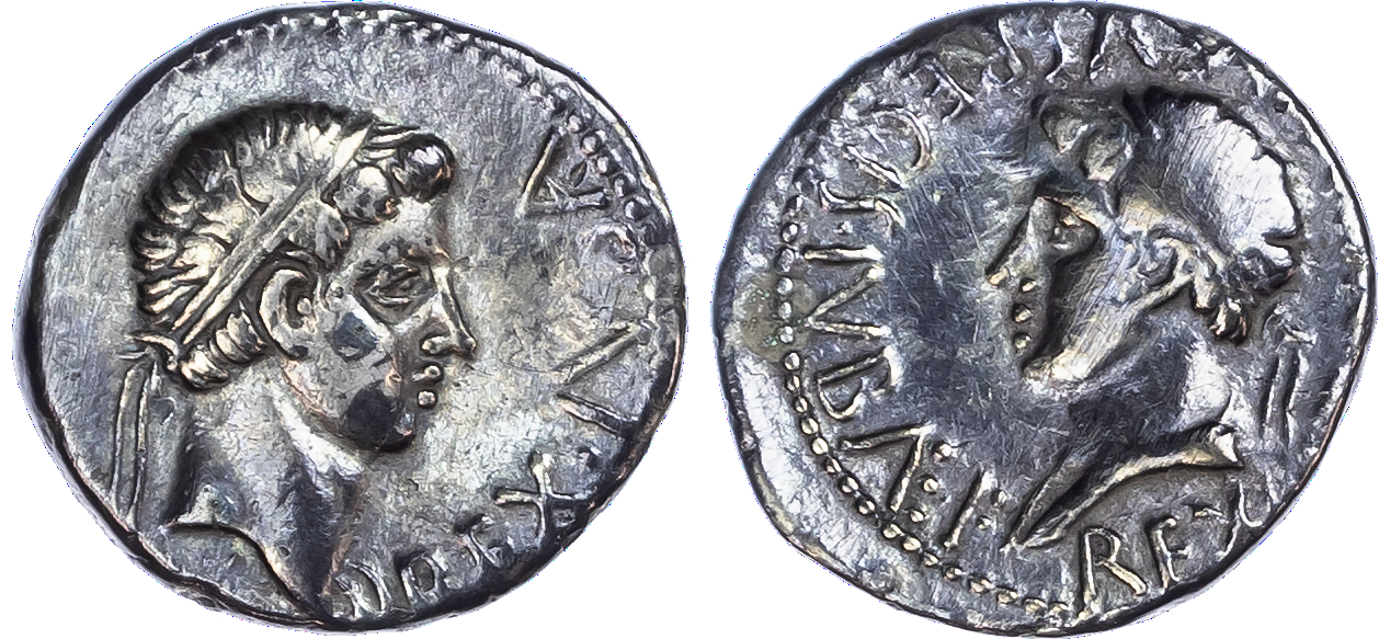 Kings of Mauretania, Juba II, with Ptolemy (25 BC – AD 24) AR Denarius