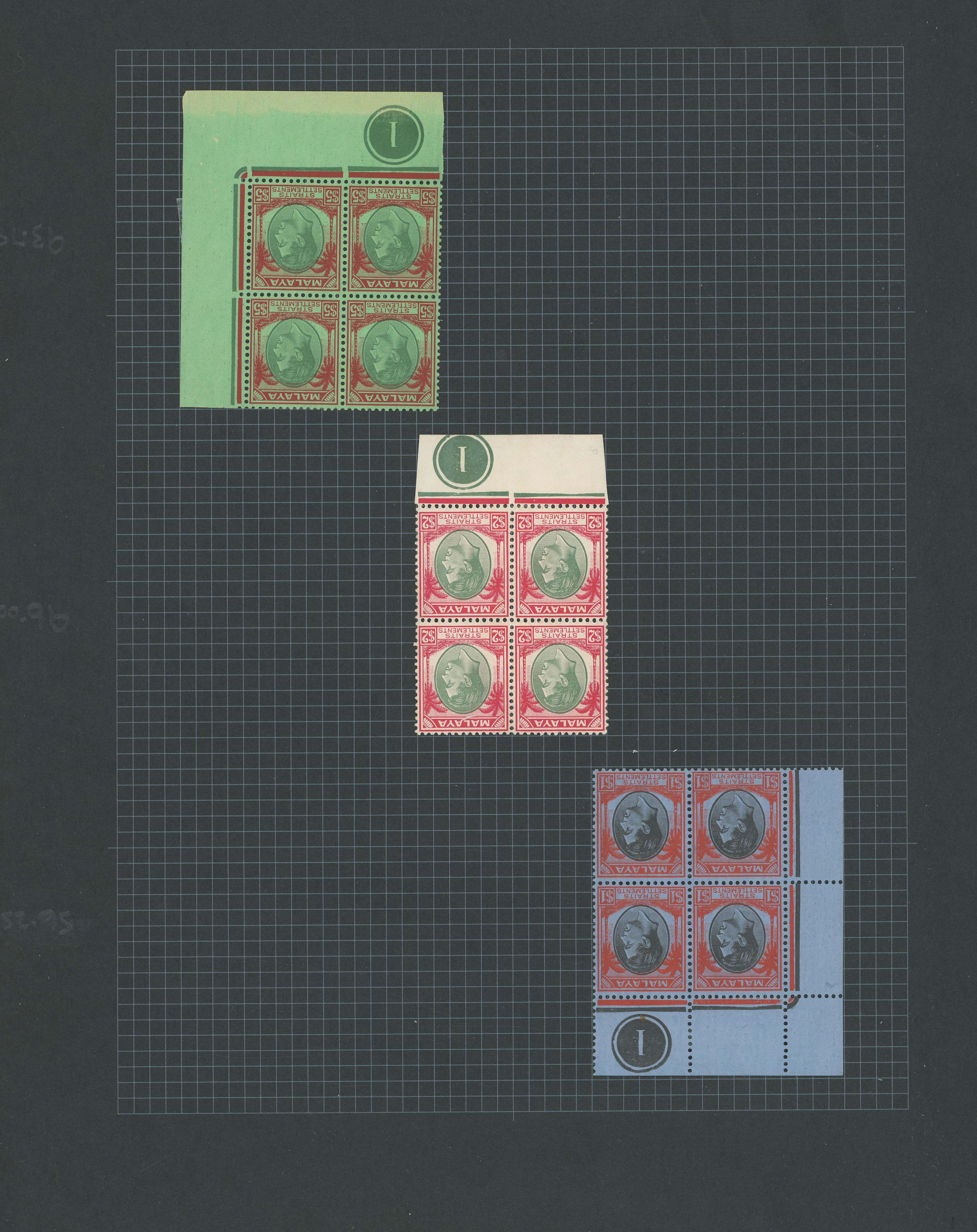 Malaya Straits SG 278/298 Plate blocks mint