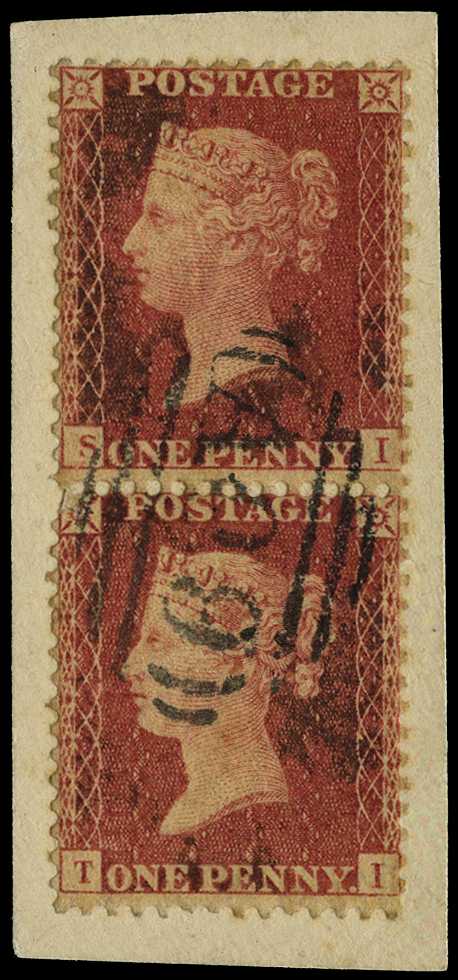 GB USED ABROAD: 1857 vertical pair of...