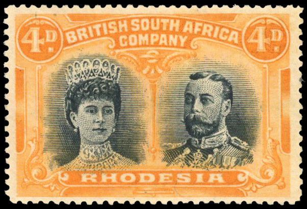 † 4d blue-black and yellow-orange perf 15 RSC E, position 16 mint