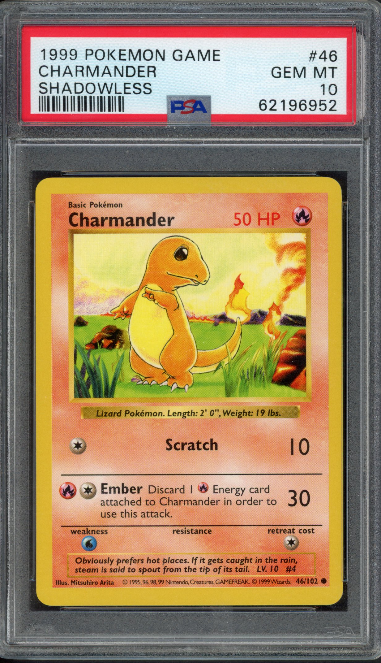 PSA 10 Charmander - Base Set Shadowless Unlimited - 1999