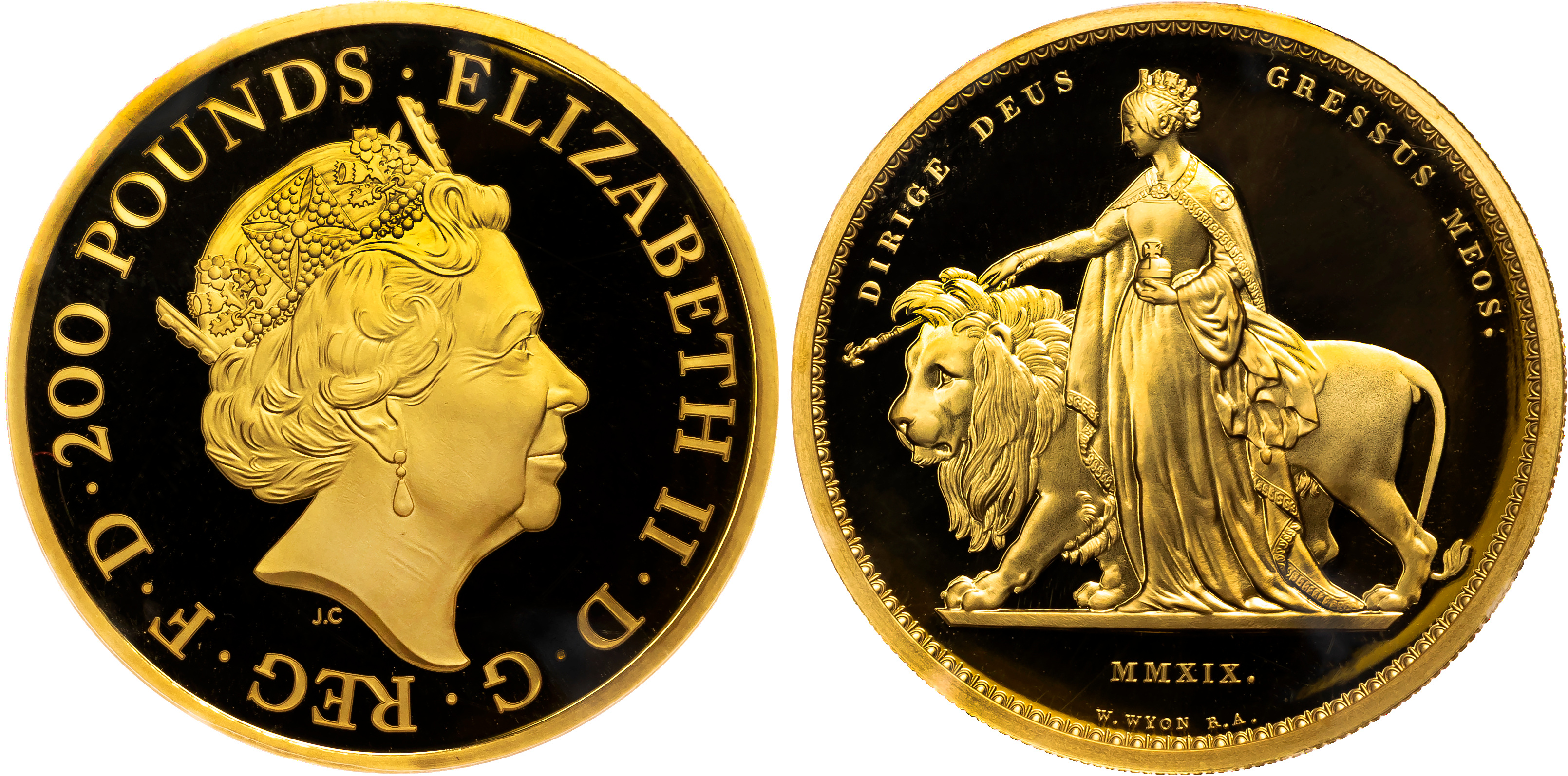 2019 Elizabeth II "Una and the Lion" Gold Proof Two Hundred Pounds - PCGS PF69