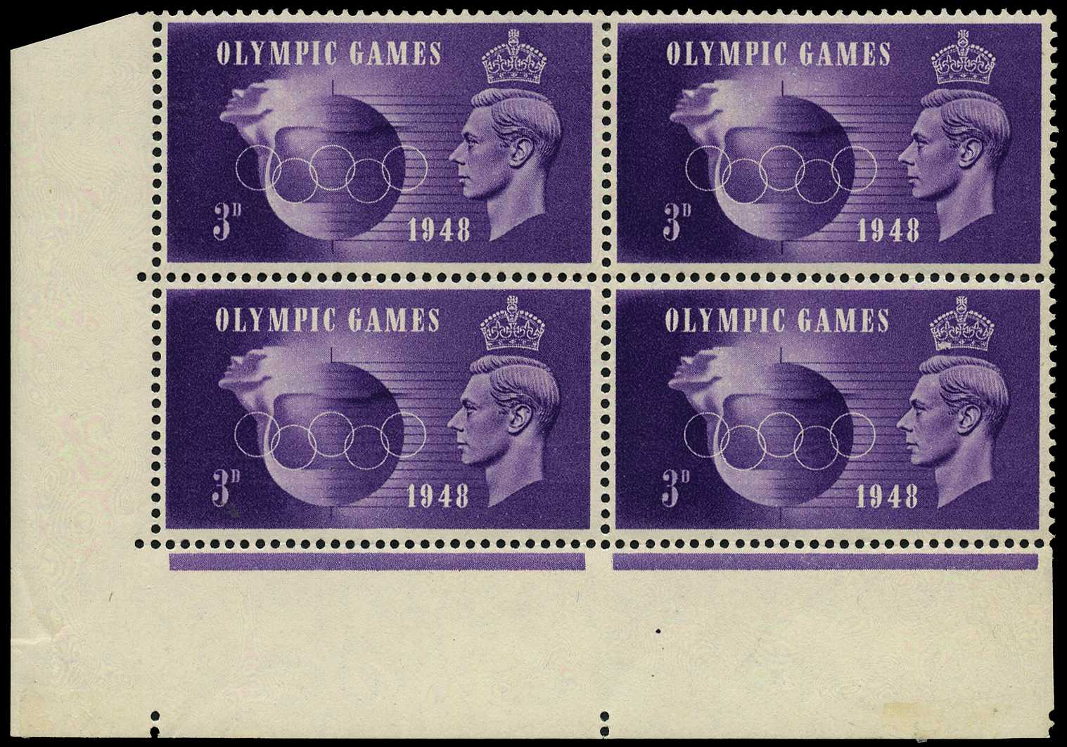 1948 3d Olympic Games l/l corner, block of...