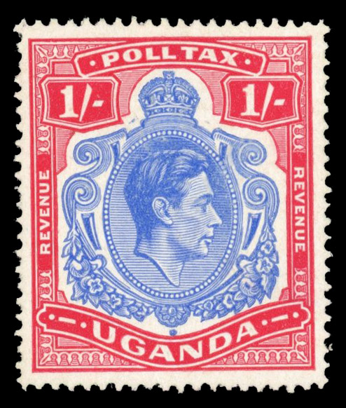 Uganda Poll Tax Revenue 1940-52 1s blue and carmine McClellan P1