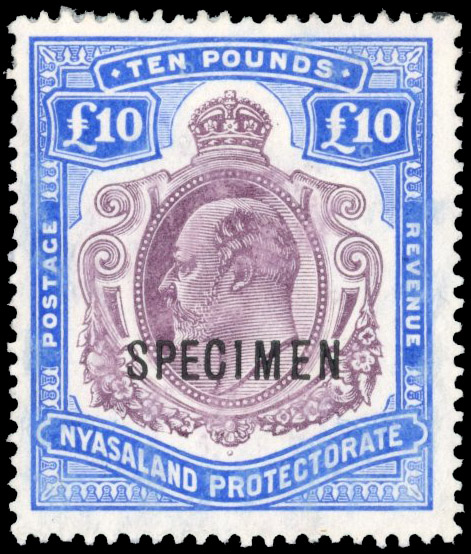 Nyasaland SG 82s 1908 £10 Specimen