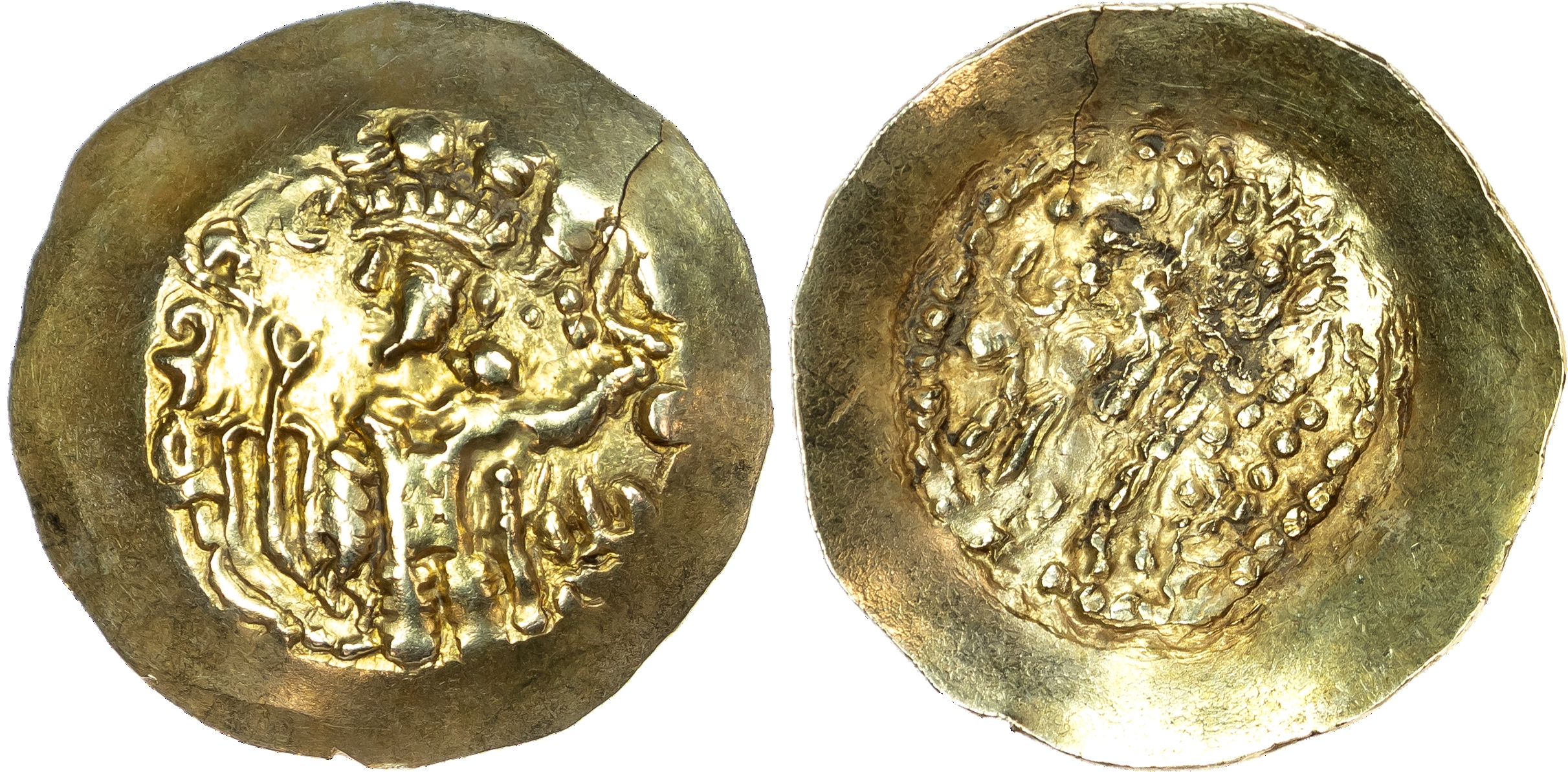 India, Kushan Empire, Kidarite (c. 390‑400 AD), scyphate gold Dinar.