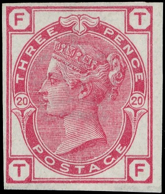 1881 3d Rose Pl.20. unused o.g. imperforate imprimatur