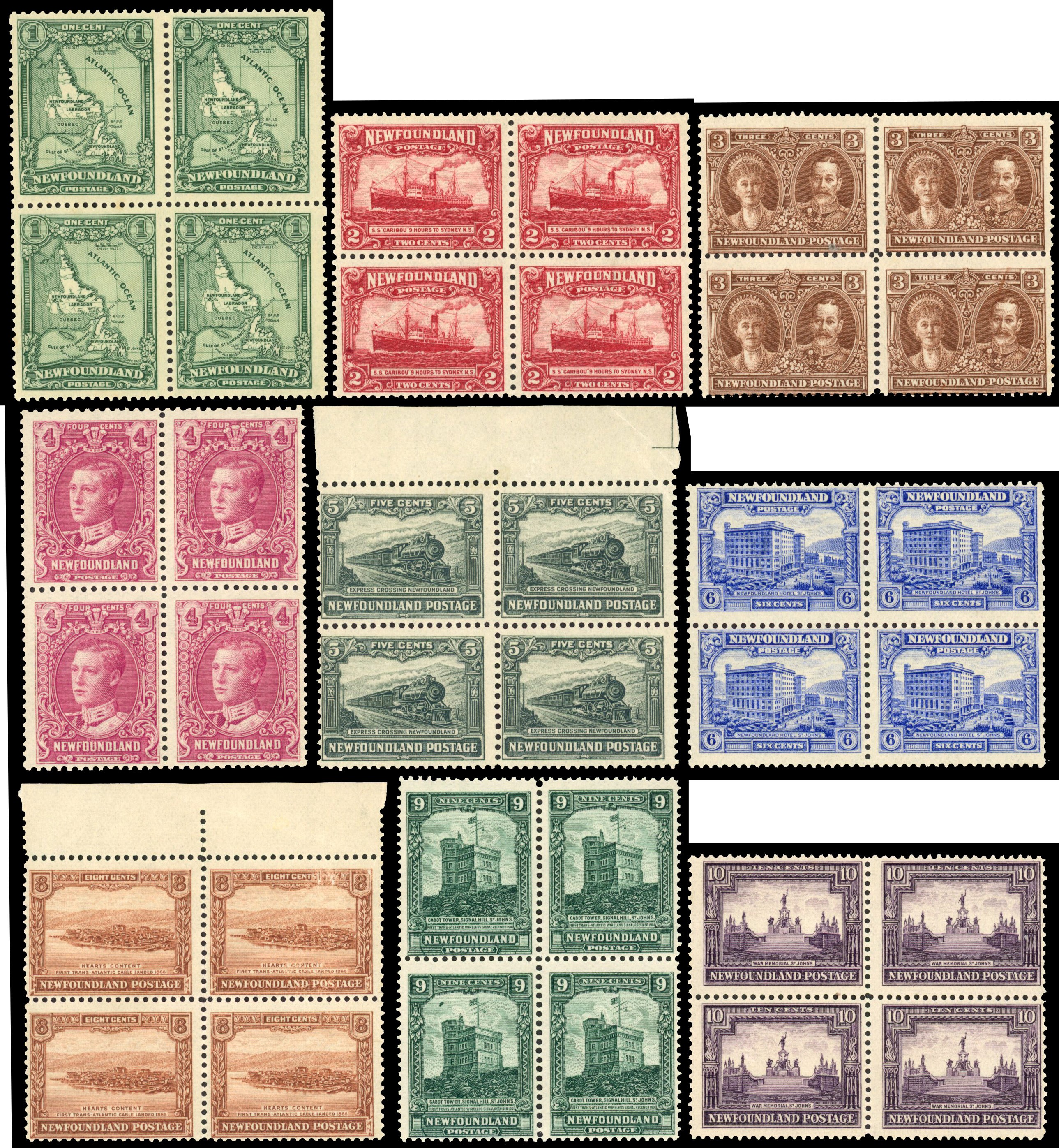 Newfoundland 1928-29 Publicity set in blocks of 4 SG 164/178, cat £600+