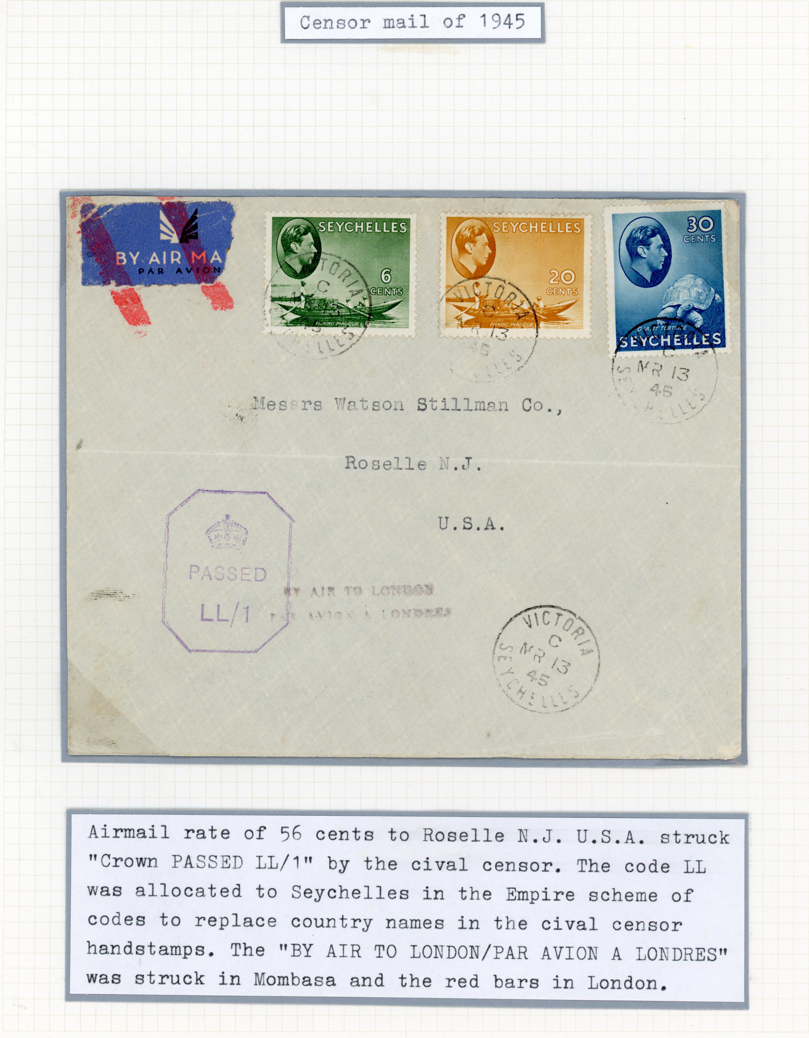 Seychelles 1945 Censor cover