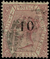 1880 '10' on 30c claret surcharge Type 'g', sound used, quite lightly cancelled.  SG 36,...