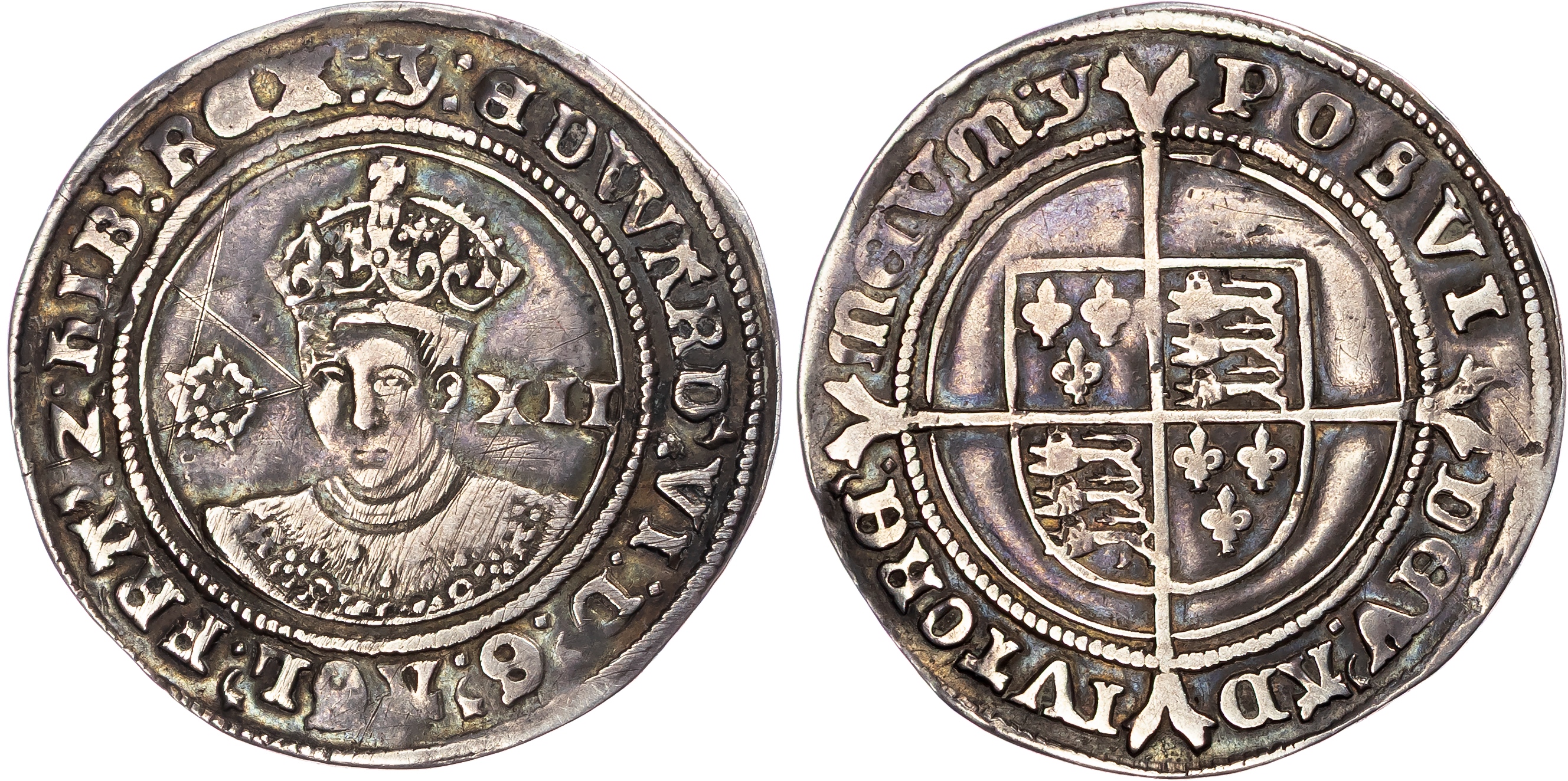 Edward VI (1547-1553), AR Shilling 6.05gm., Third period, Fine Silver issue, mm. y.