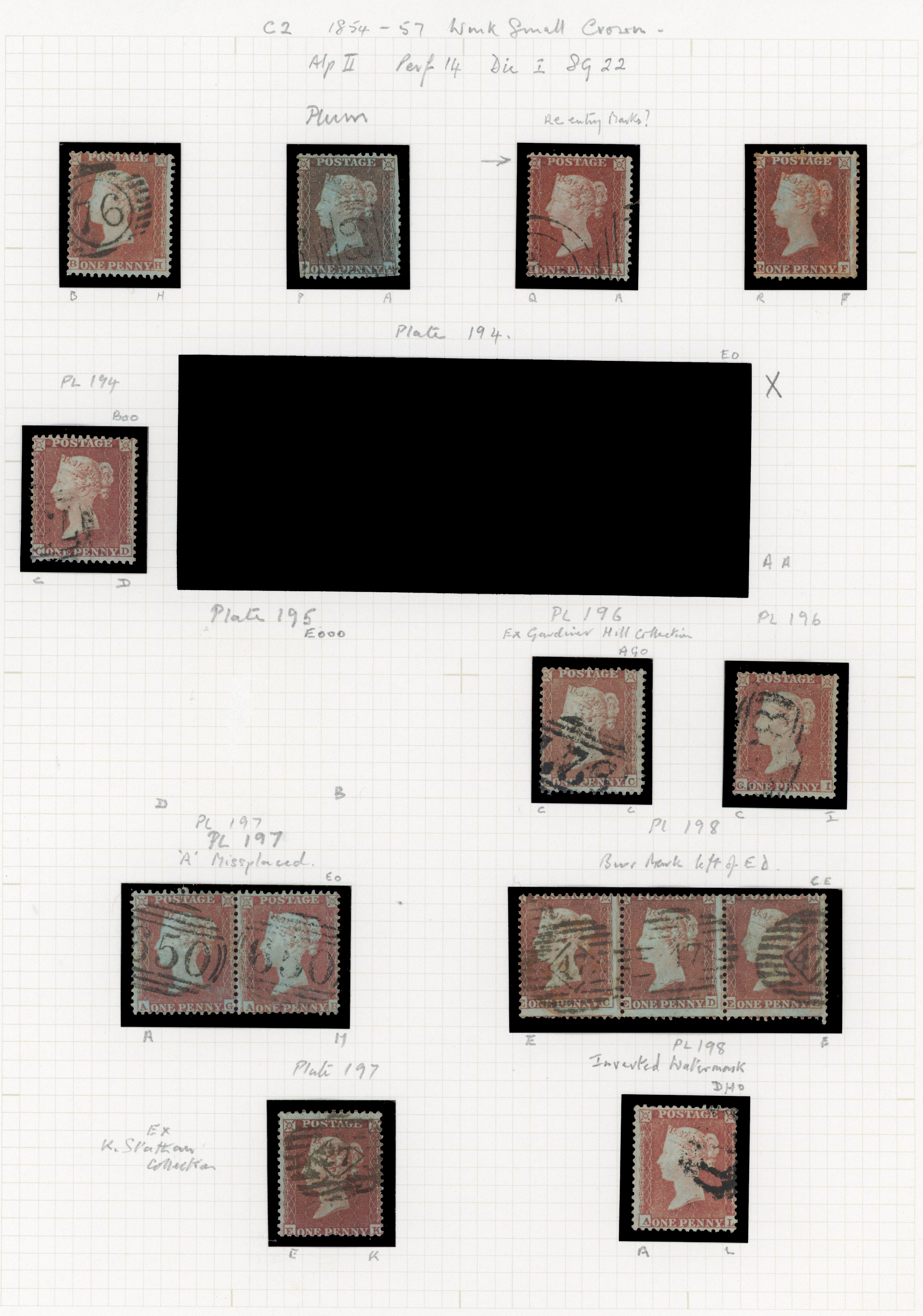 1855 1d Red-Brown Pl.194-204 (SG22, Die I, Alphabet II, Wmk. Small Crown, Perf 14). Used & cover group