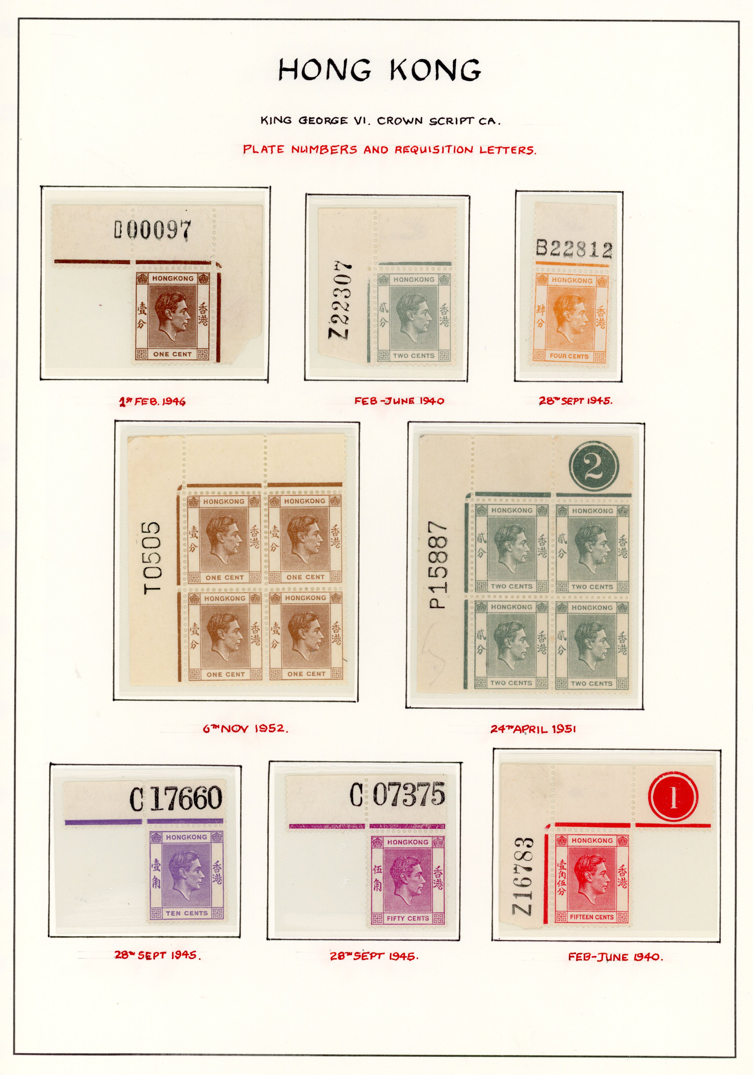 Hong Kong KG VI mint collection