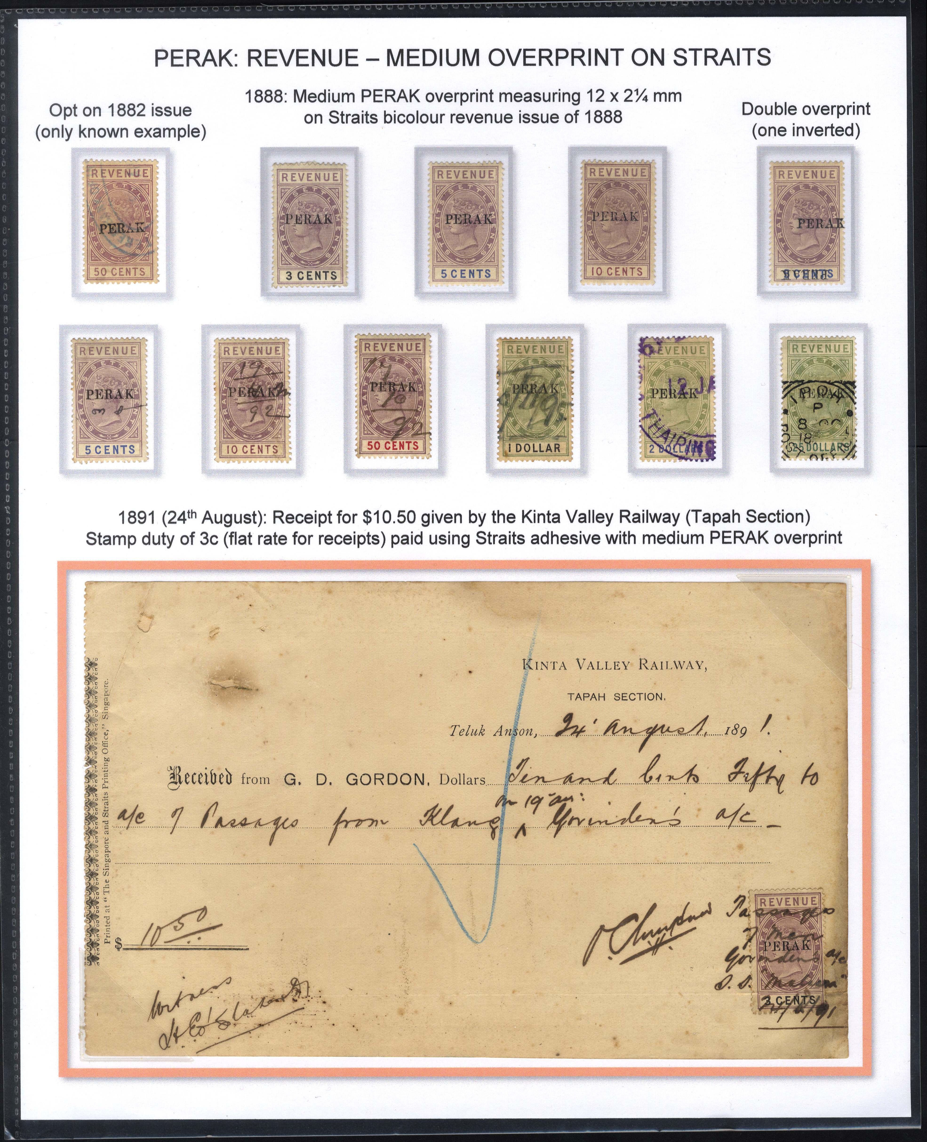 Perak Revenue 1888-98 overprints on Straits collection