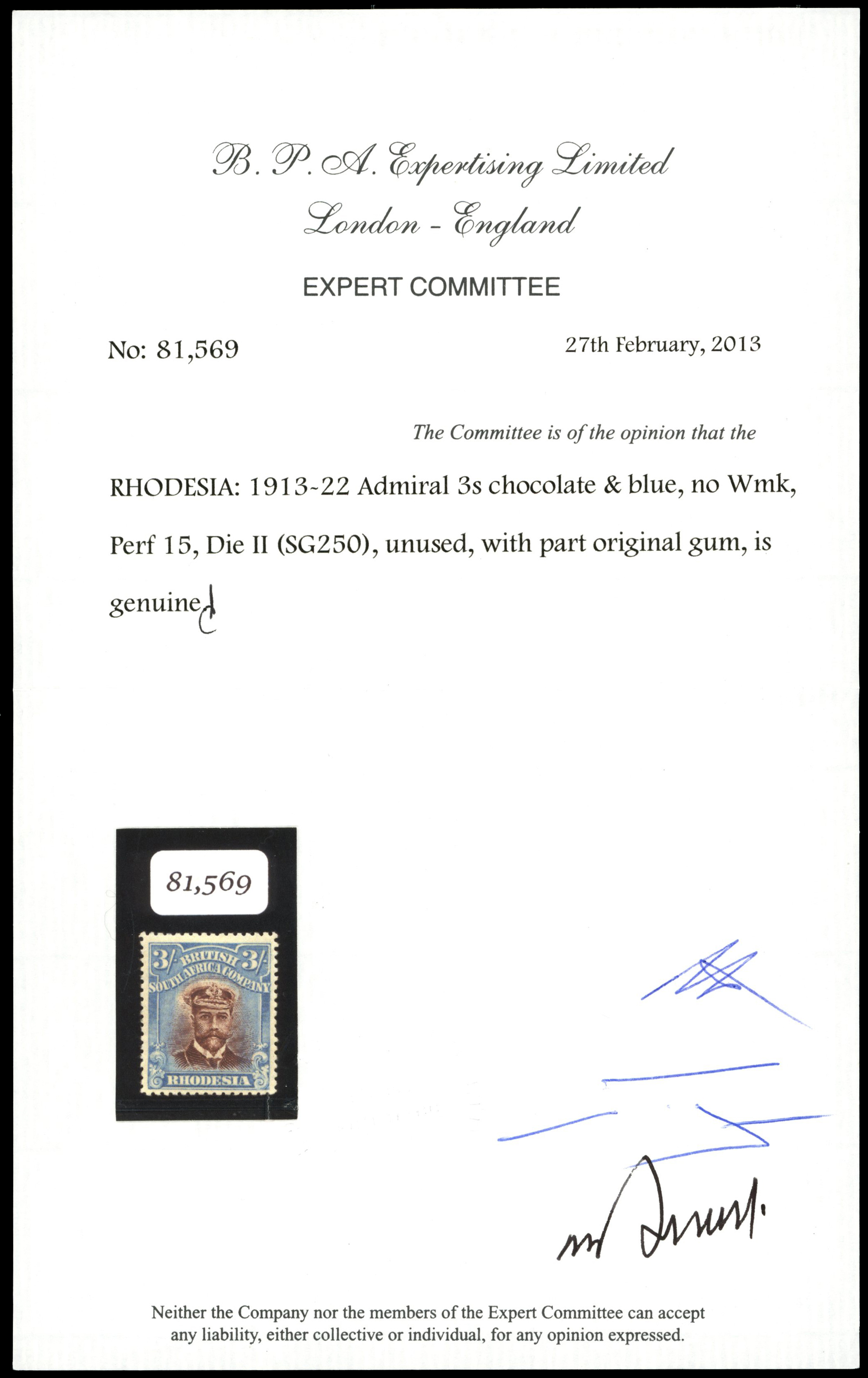 1913-7 3/- Head Die II, perf 15. Part...