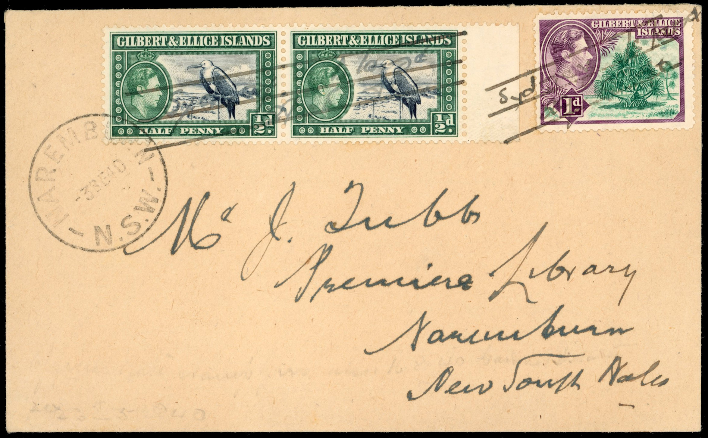 GEI 1940 cover Sydney Island manuscript cancel