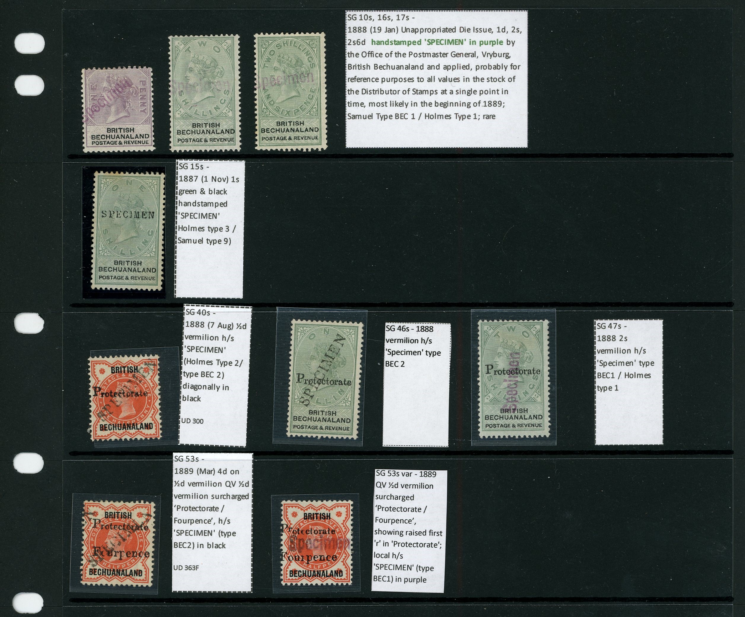 Bechuanaland SG 10s/53s group of Specimens