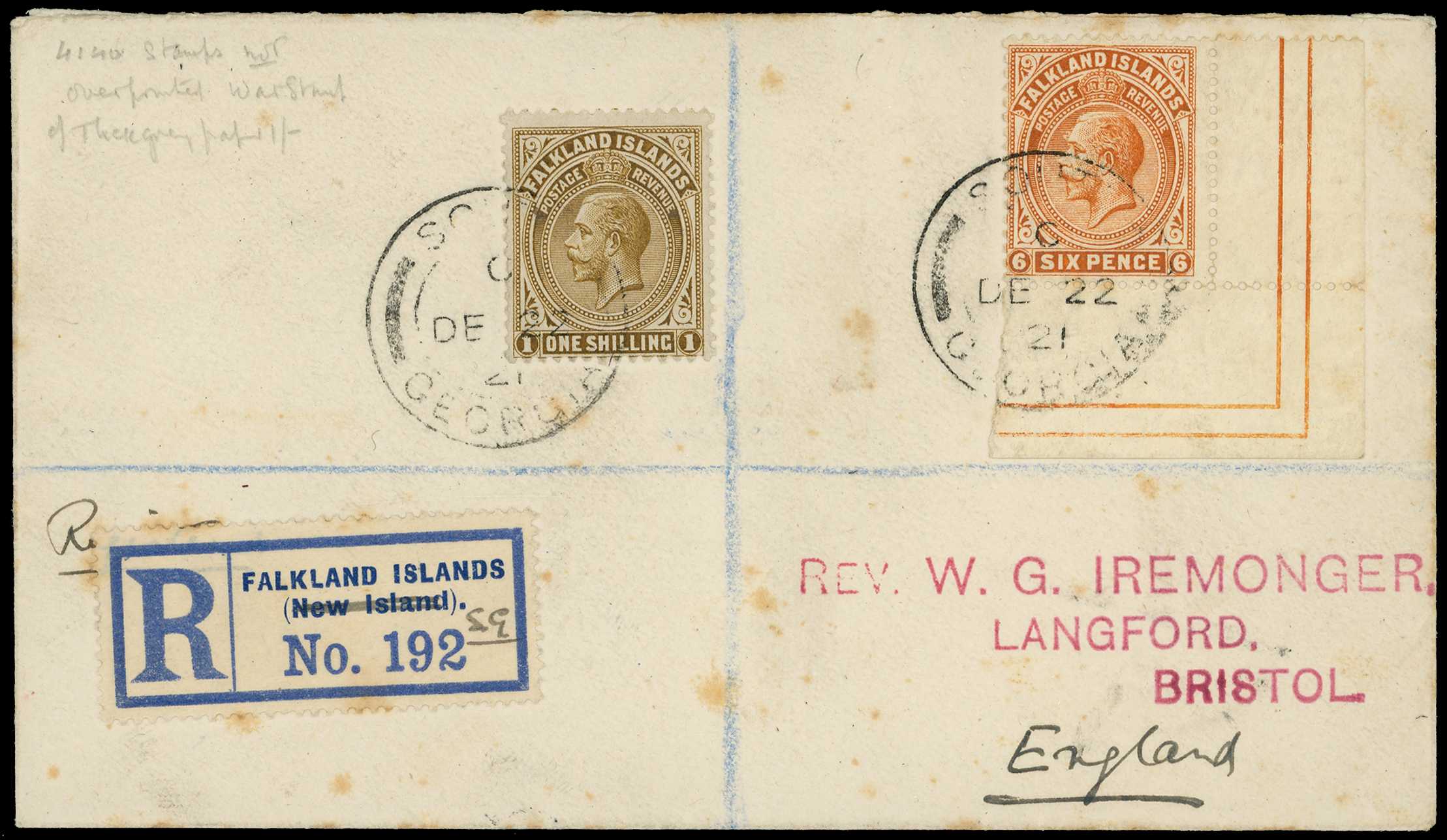1922 (DEC 22) 6d and 1s on registered...